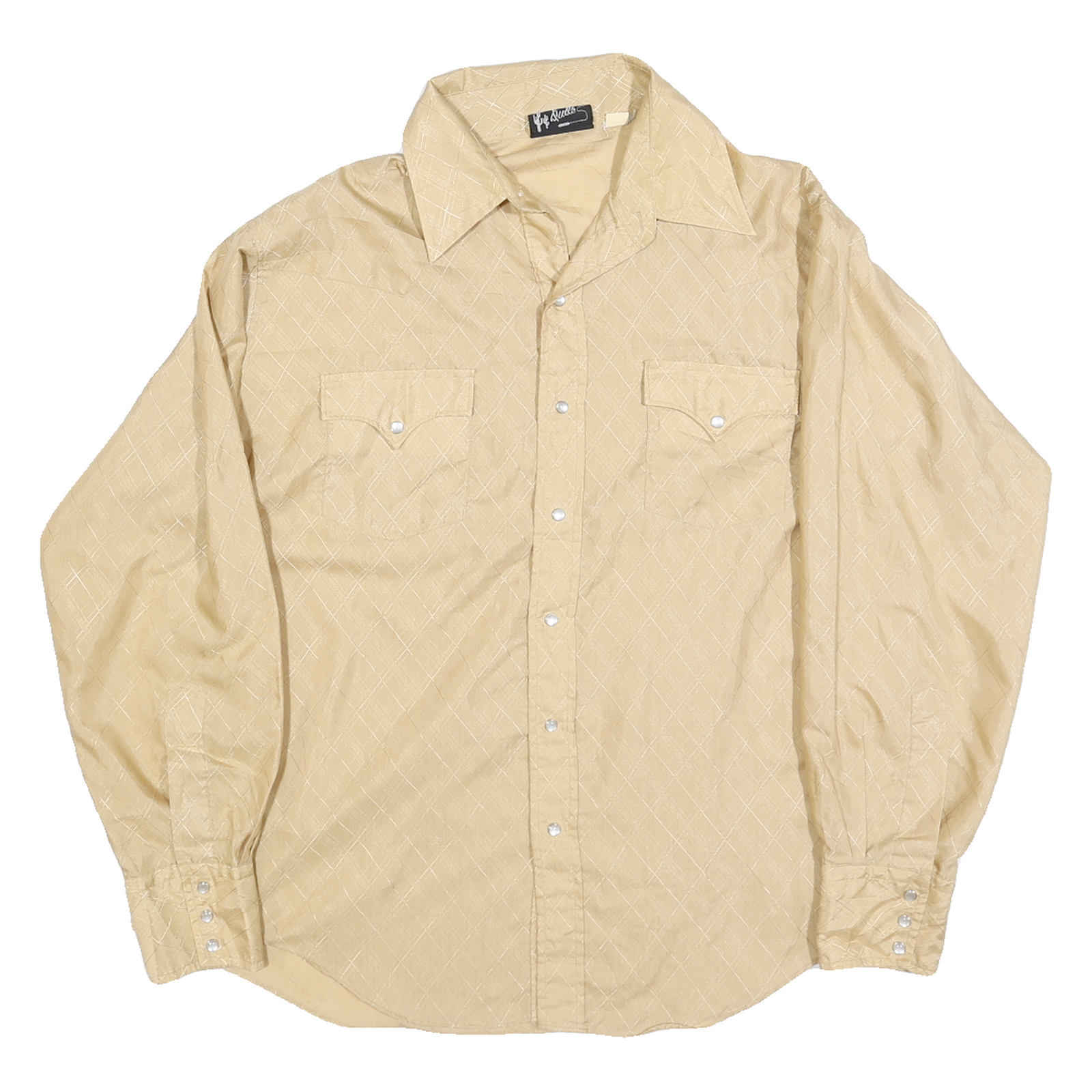 Mens Beige Patterned Shirt Button Long Sleeve L Vintage Style Casual Refurbished - N/A refurbished available on Cerqular