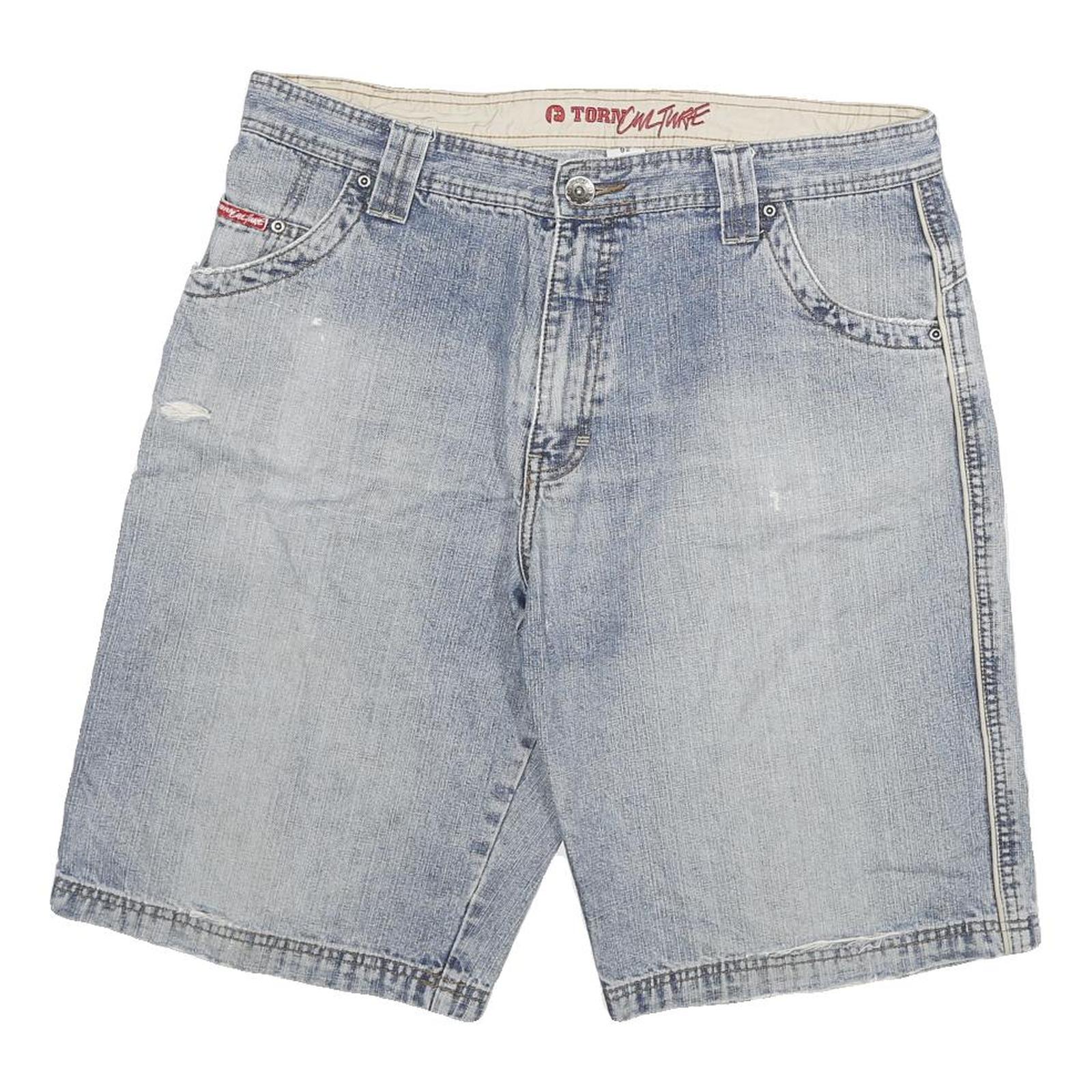 TORN CULTURE Mens Denim Blue Casual Shorts XL W34 Cotton Blend Distressed Refurbished - N/A refurbished available on Cerqular