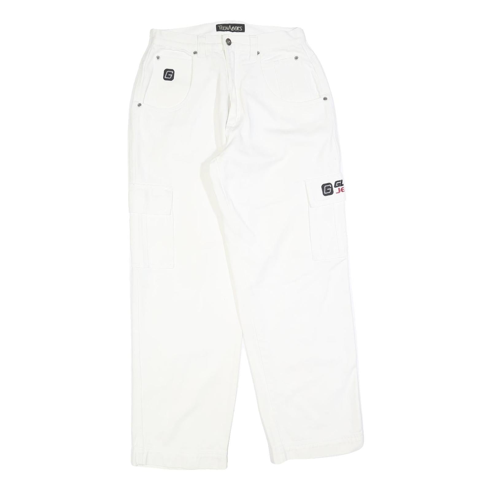 TEENAGERS Womens White Relaxed Cargo Denim W28 L30 Logo Embroidered Pockets Refurbished - N/A refurbished available on Cerqular