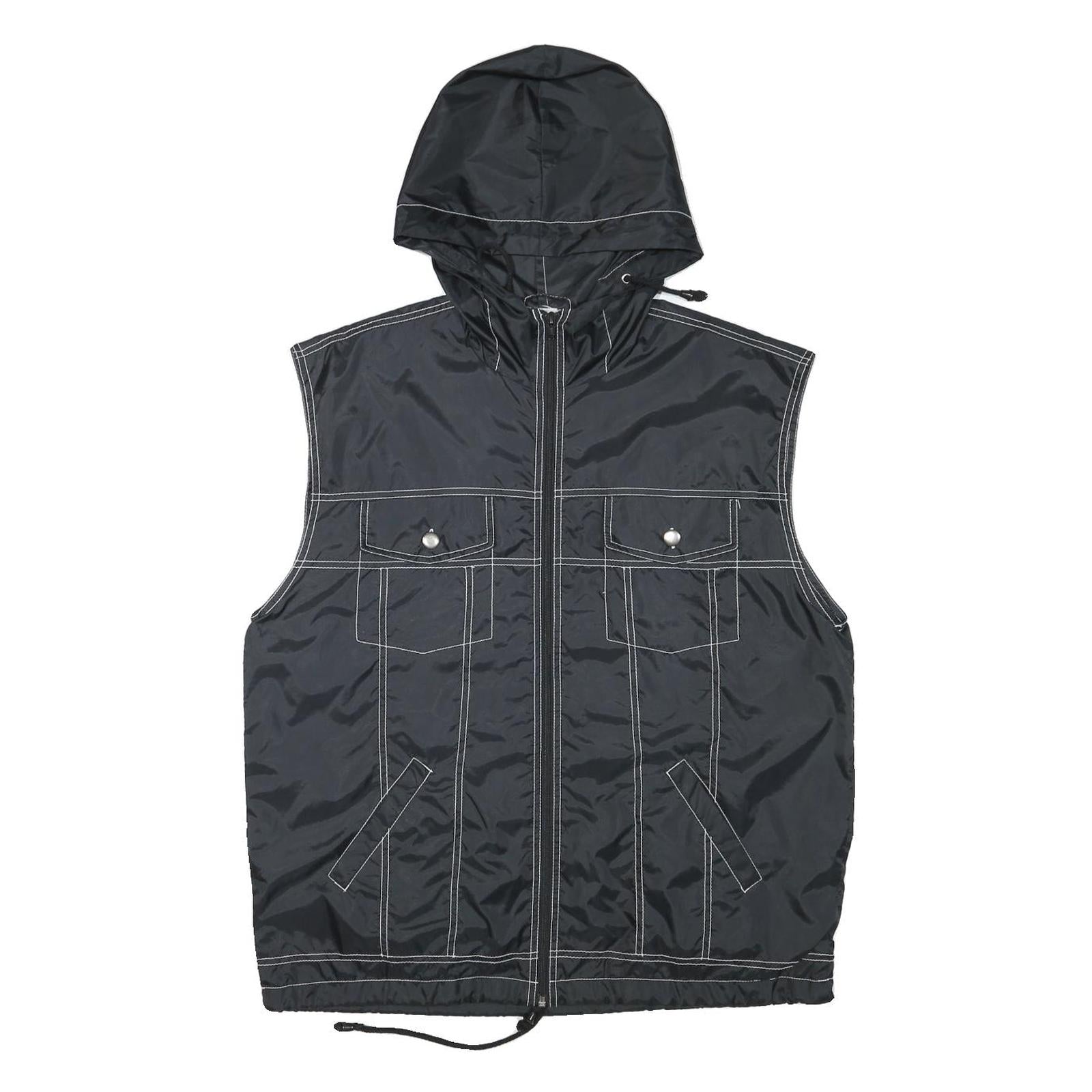 KEEP FUN Mens Black Sleeveless Hooded Jacket L Polyester Blend Logo Streetwear Refurbished - N/A refurbished available on Cerqular