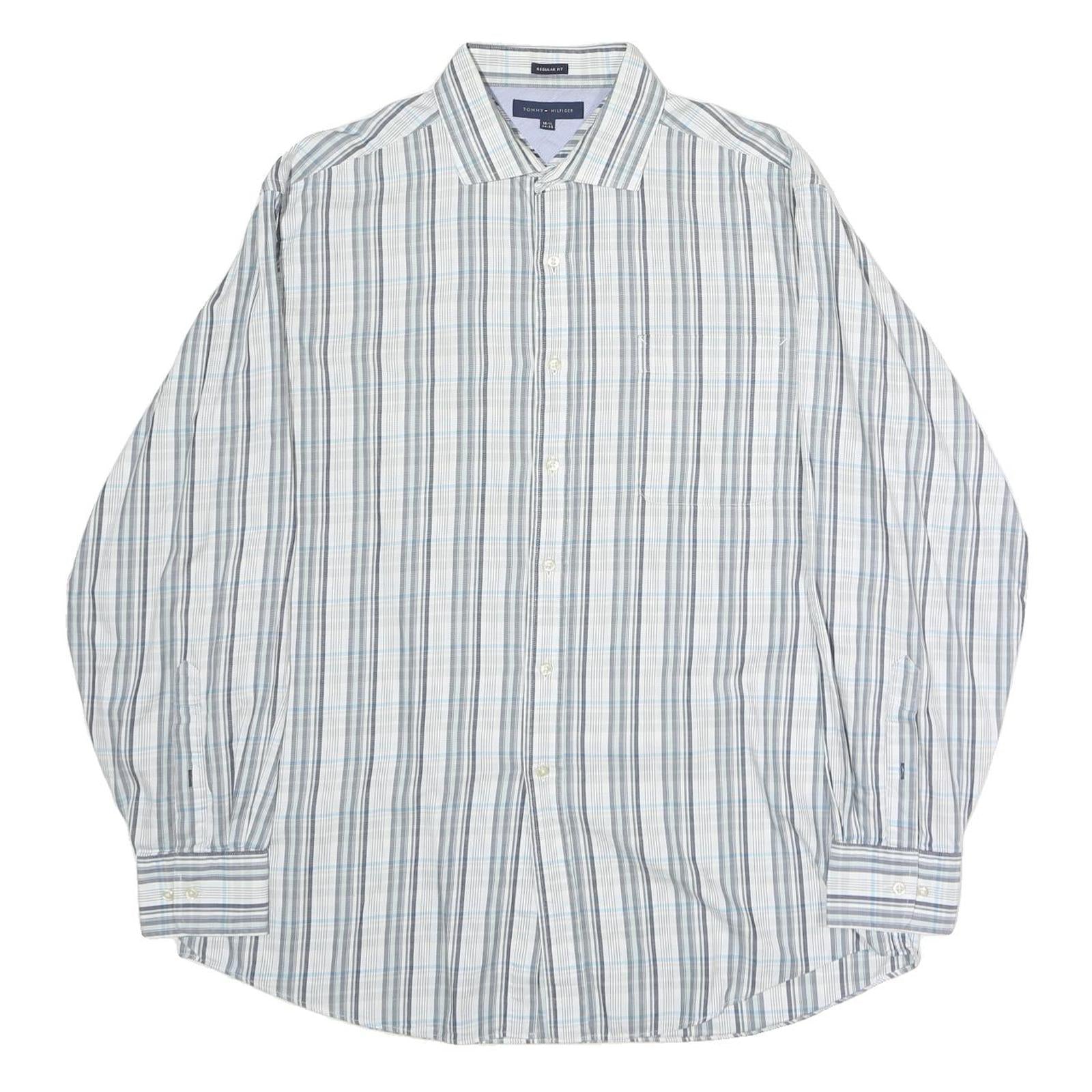 TOMMY HILFIGER Mens Blue & Grey Check Shirt L Regular Fit Smart Casual Cotton Refurbished - N/A refurbished available on Cerqular