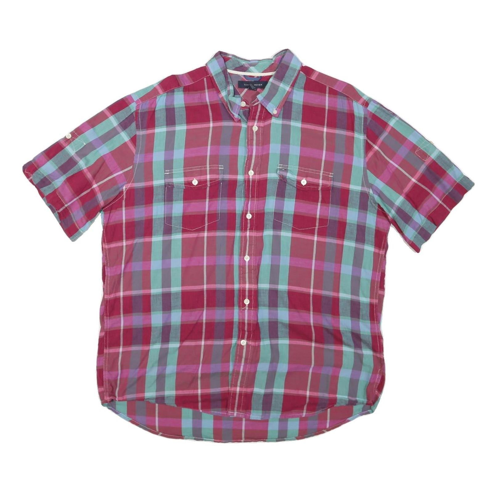 TOMMY HILFIGER Mens Red & Purple Check Shirt XL Summer Casual Cotton Blend Refurbished - N/A refurbished available on Cerqular
