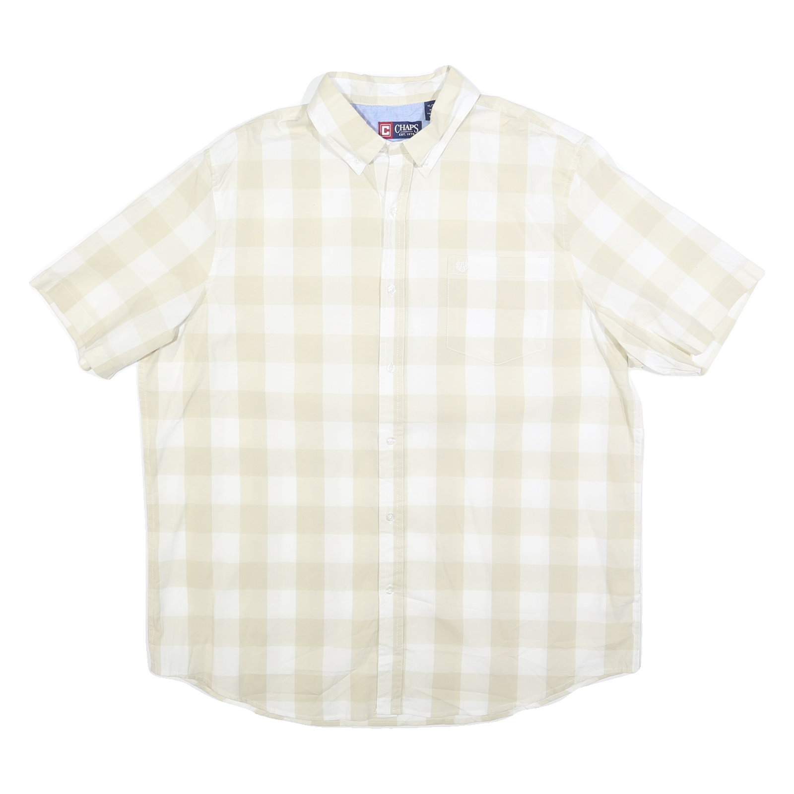 CHAPS Mens Beige & White Check Shirt XL Casual Cotton Blend Short Sleeve Refurbished - N/A refurbished available on Cerqular