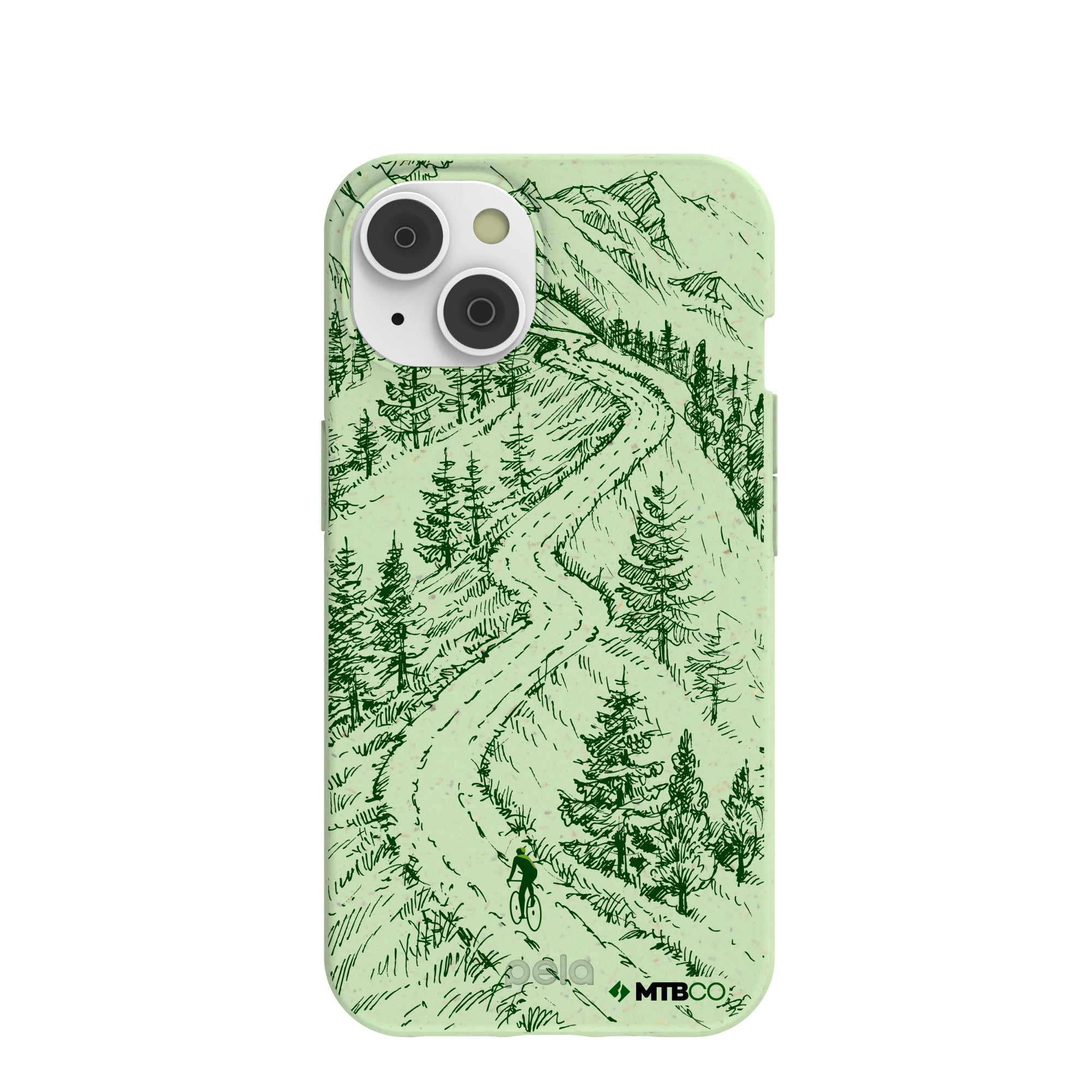 Sage Green Into the Mountains MTBCO iPhone 14/16e Case Refurbished - Pela Case refurbished available on Cerqular