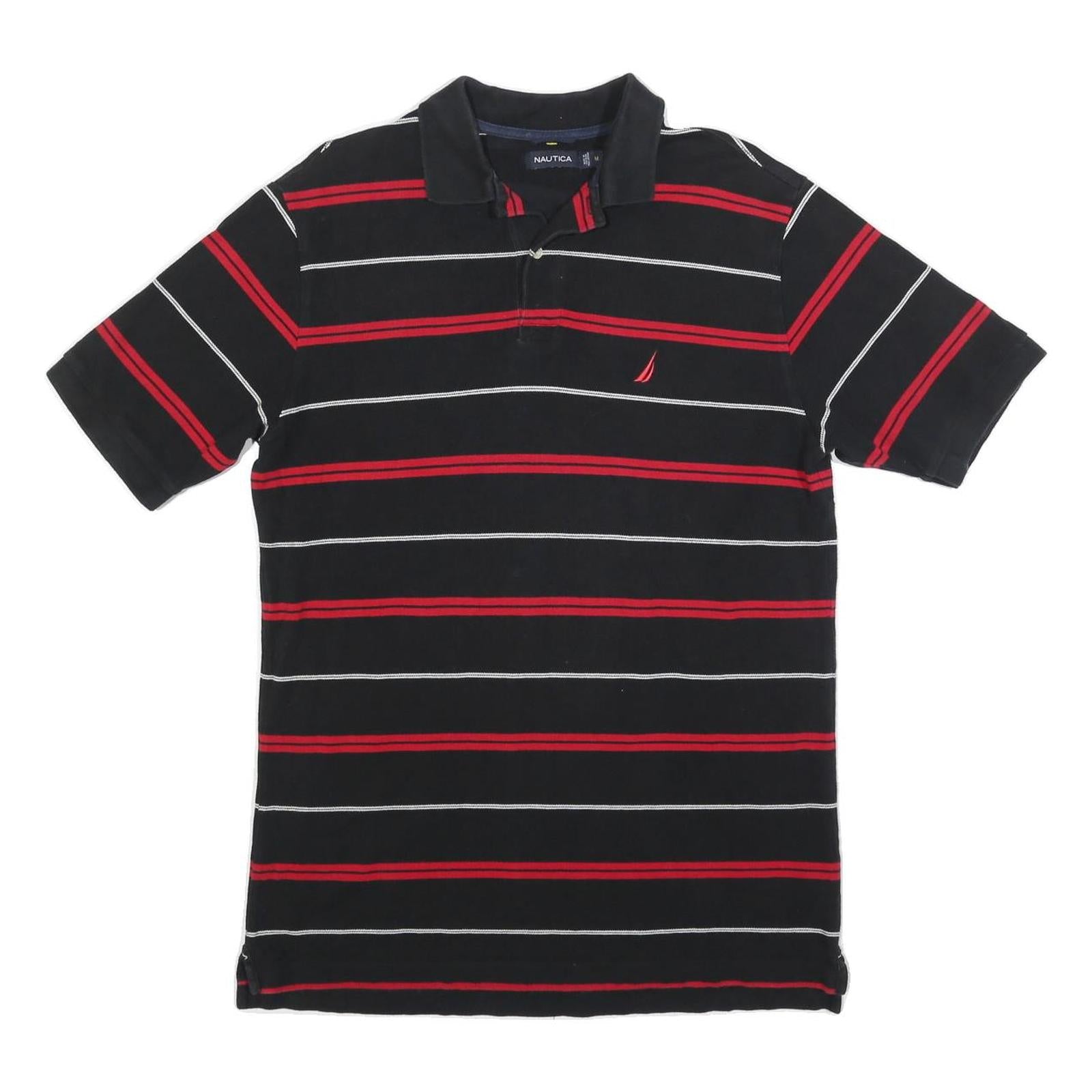 NAUTICA Mens Black & Red Striped Polo Shirt M Cotton Blend Casual Short Sleeve Refurbished - N/A refurbished available on Cerqular