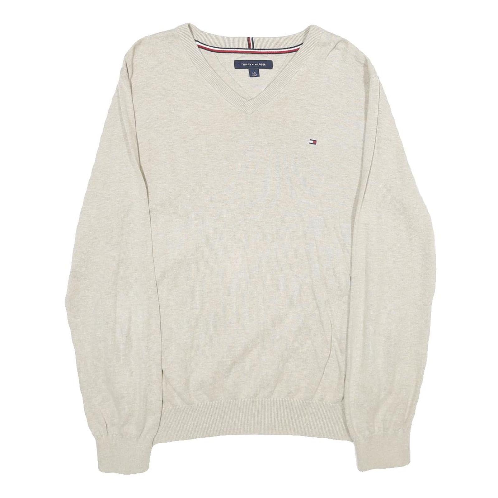 TOMMY HILFIGER Mens Beige Cotton Patterned V-Neck Basic Knit Jumper L Classic Refurbished - N/A refurbished available on Cerqular