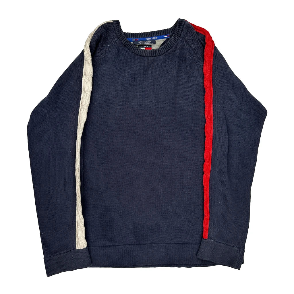 Tommy Jeans Striped Jumper - Large Red Cotton Refurbished - Thrifted (note: this is a term often used to describe second- refurbished available on Cerqular