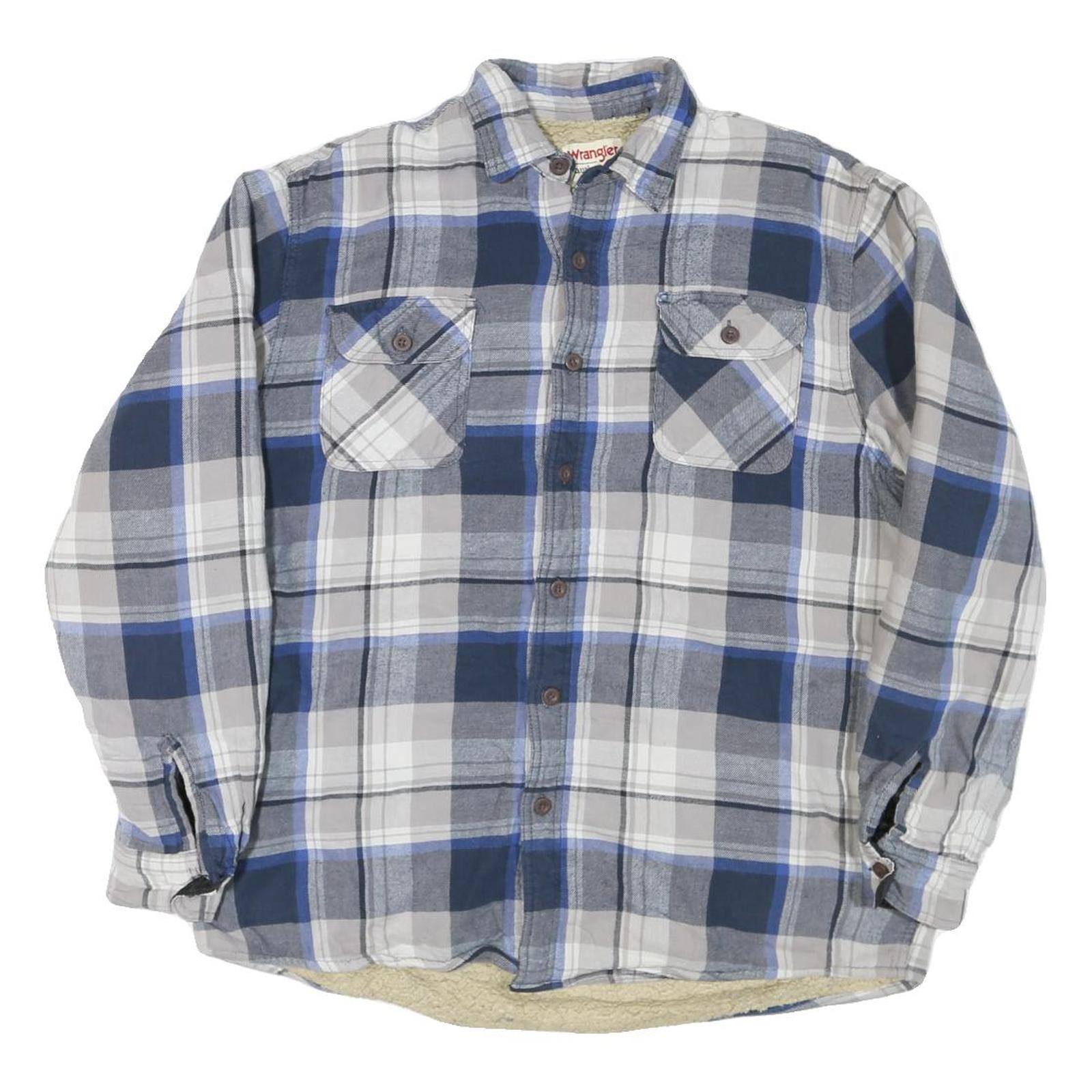 WRANGLER Mens Blue & Grey Check Cotton Blend Shirt L Casual Winter Flannel Refurbished - N/A refurbished available on Cerqular