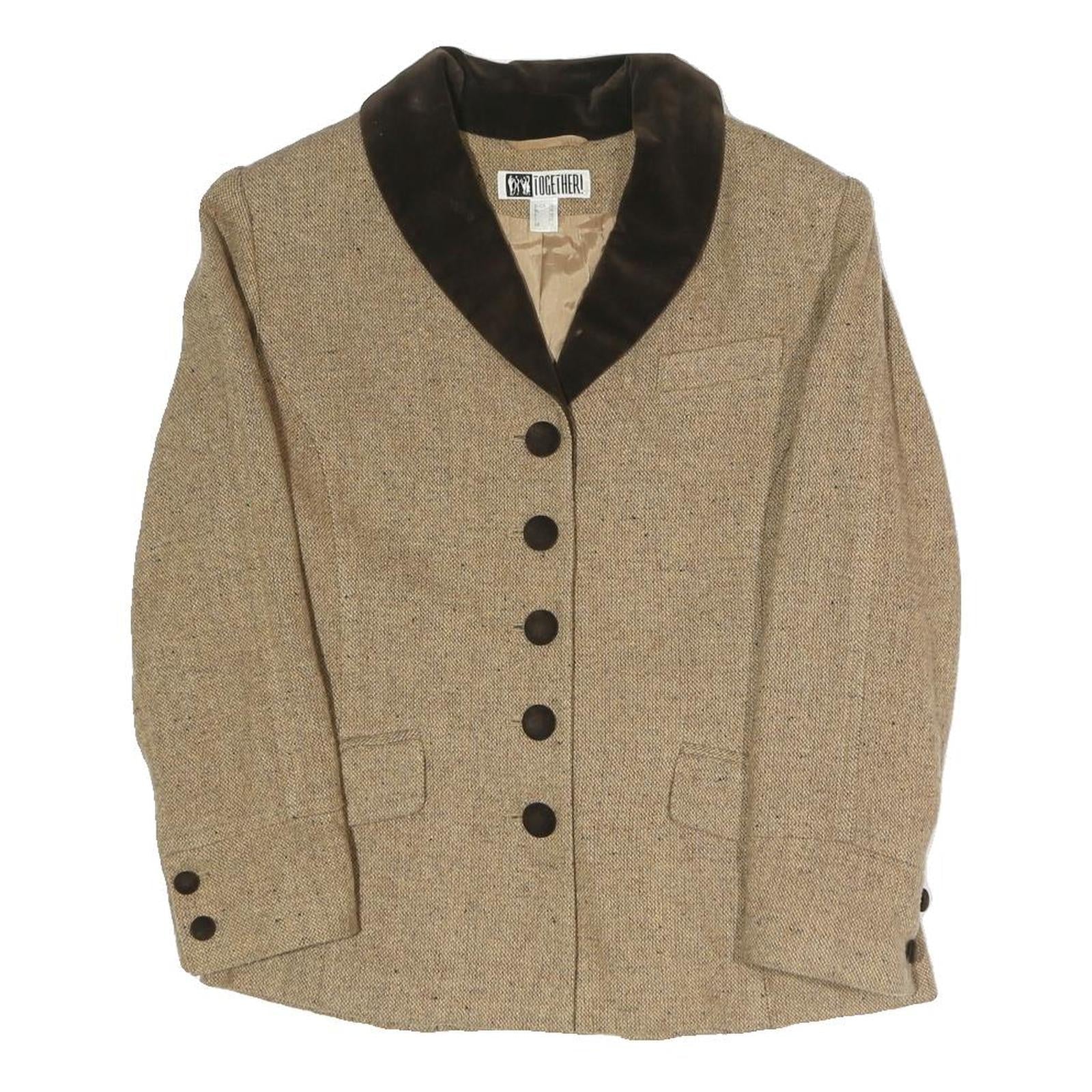TOGETHER Womens Beige Brown Classic Jacket UK 10 Polyester Blend Button Plain Refurbished - N/A refurbished available on Cerqular