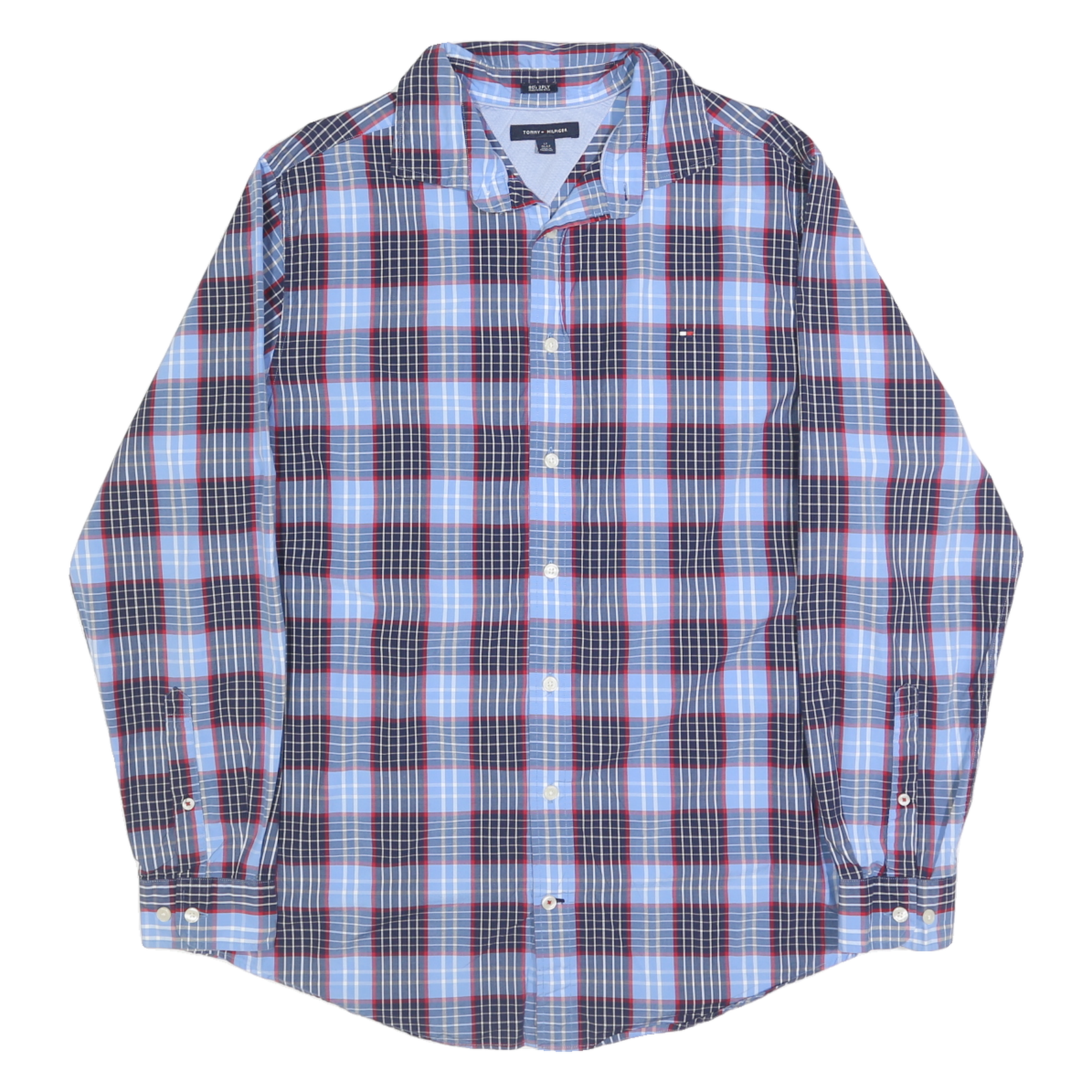 TOMMY HILFIGER Mens Blue & Red Check Shirt L Long Sleeve Cotton Casual Refurbished - N/A refurbished available on Cerqular