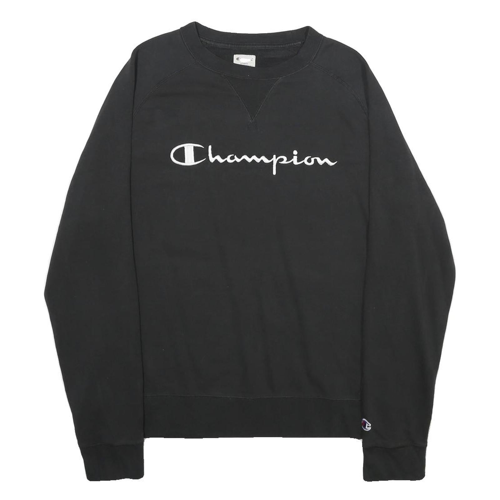CHAMPION Mens Black Cotton Blend Crew Neck Sweatshirt M Logo Embroidered Refurbished - N/A refurbished available on Cerqular