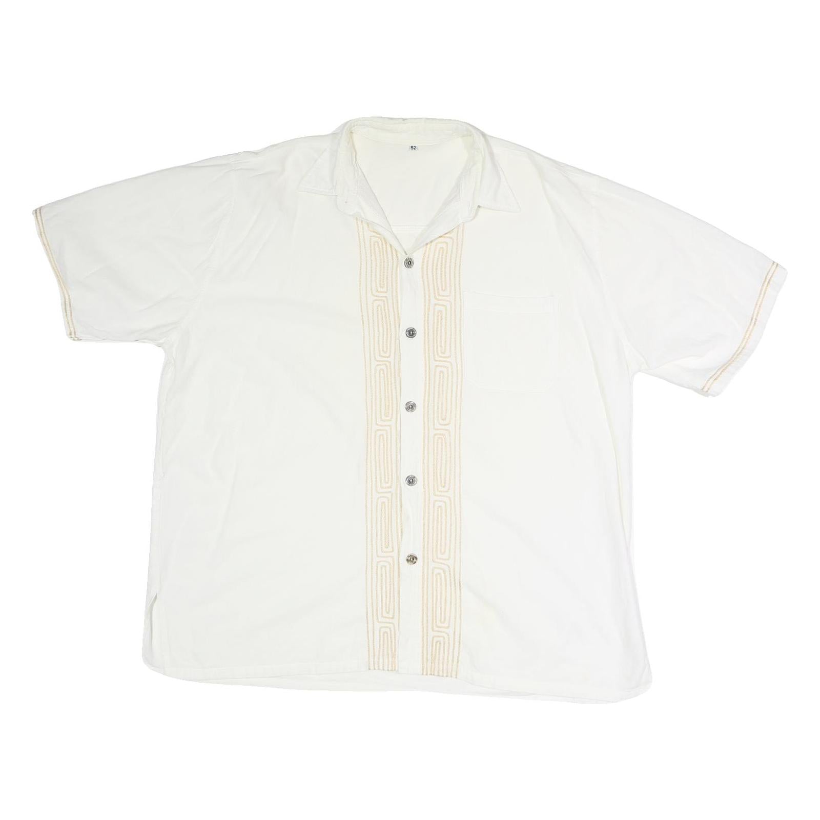 Mens White & Beige Linen Blend Shirt 2XL Embroidered Button Casual Summer Refurbished - N/A refurbished available on Cerqular