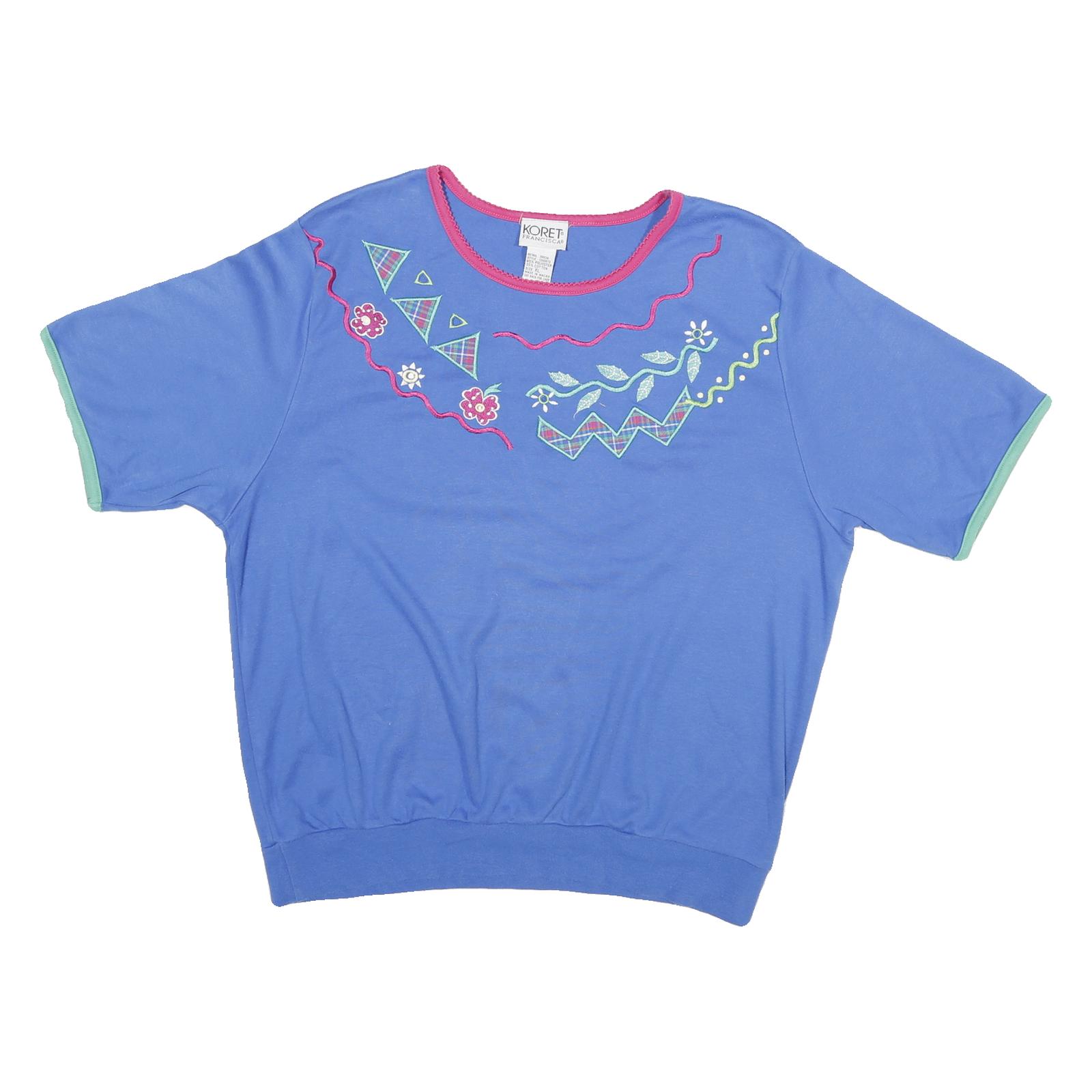 KORET Womens Blue Cotton Blend Embroidered Crew Neck XL Casual Sweatshirt Refurbished - N/A refurbished available on Cerqular