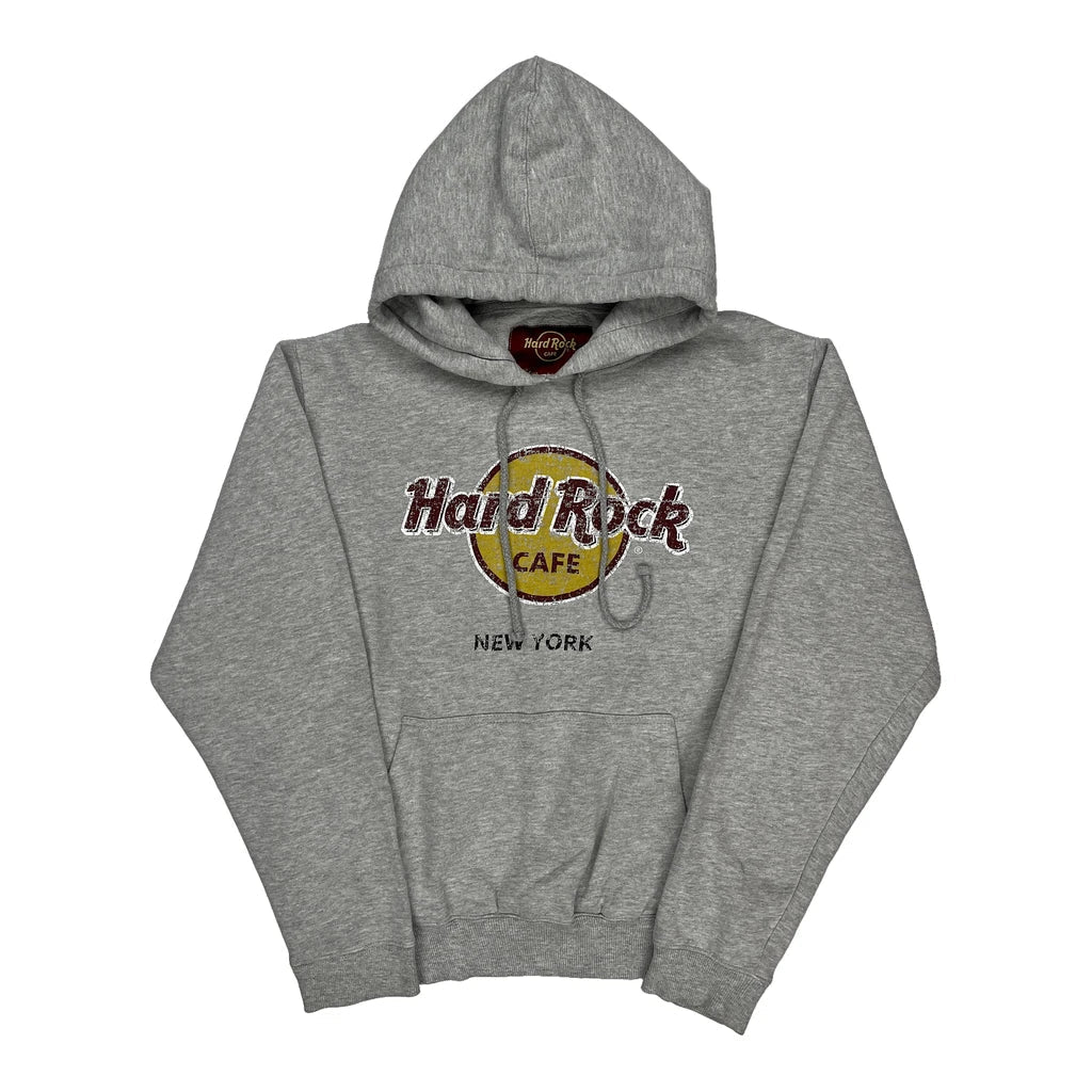 New York Hard Rock Cafe Graphic Hoodie - Medium Grey Cotton Blend Refurbished - Thrifted (note: this is a term often used to describe second- refurbished available on Cerqular