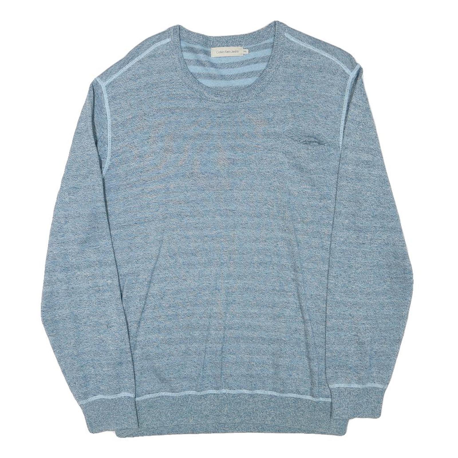 CALVIN KLEIN JEANS Mens Blue Plain Jumper Crew Neck Basic Knit 2XL Cotton Blend Refurbished - N/A refurbished available on Cerqular