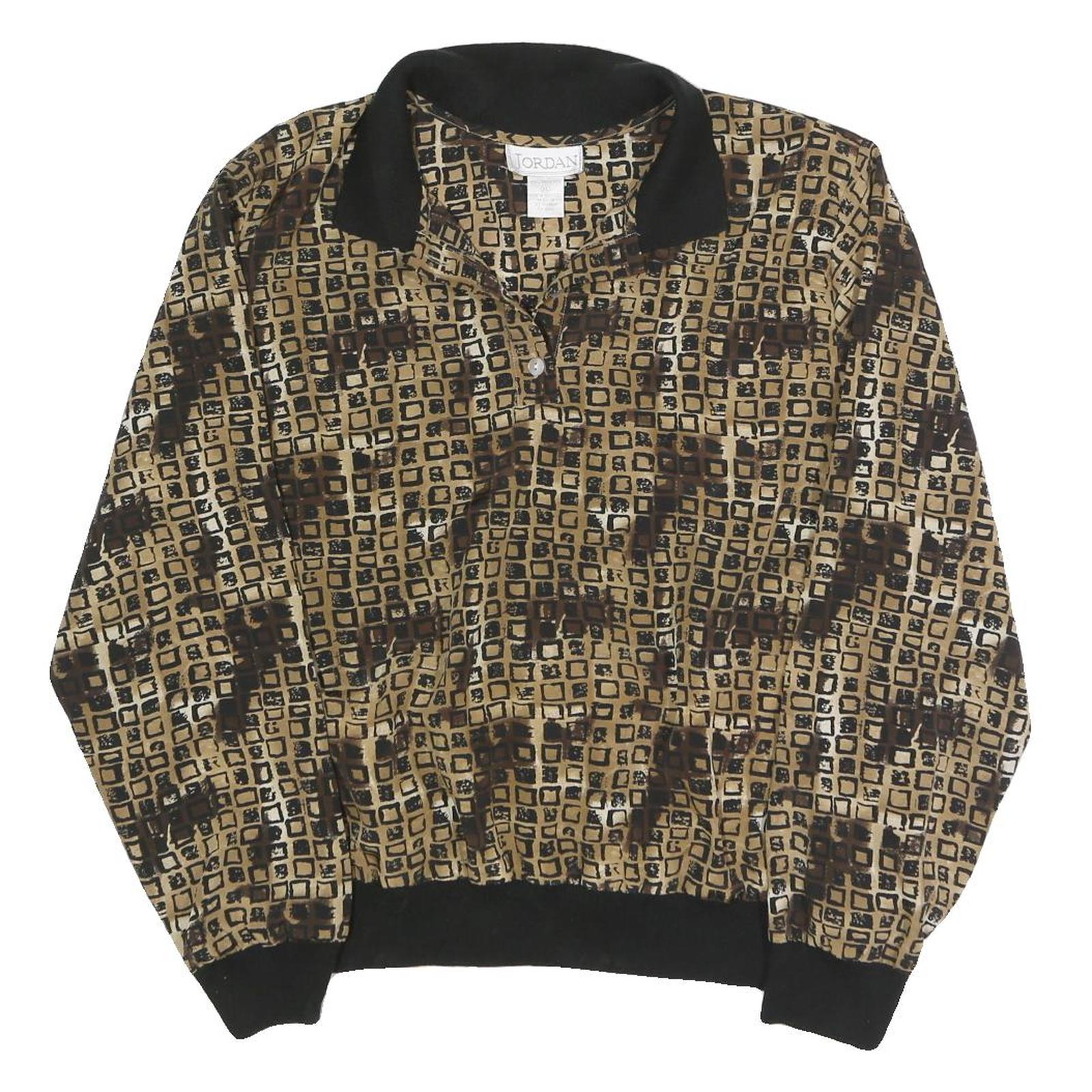 JORDAN Womens Brown Printed Long Sleeve Collared Top XL Vintage Style Refurbished - N/A refurbished available on Cerqular