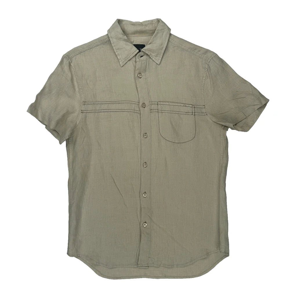 Armani Exchange Short Sleeve Shirt - Small Beige Linen Refurbished - Thrifted (note: this is a term often used to describe second- refurbished available on Cerqular