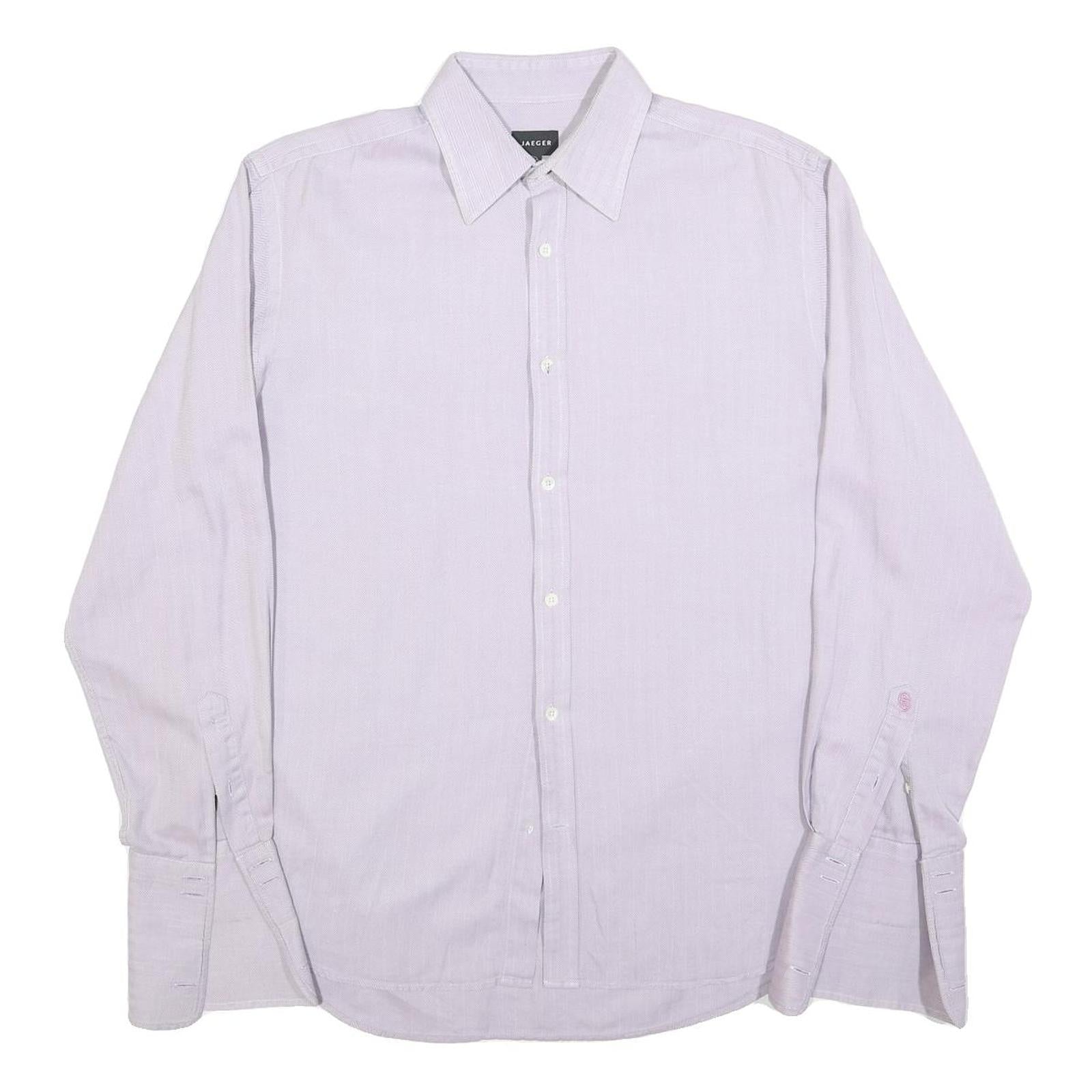 JAEGER Mens White Plain Shirt L Classic Long Sleeve Button Collar Cotton Blend Refurbished - N/A refurbished available on Cerqular