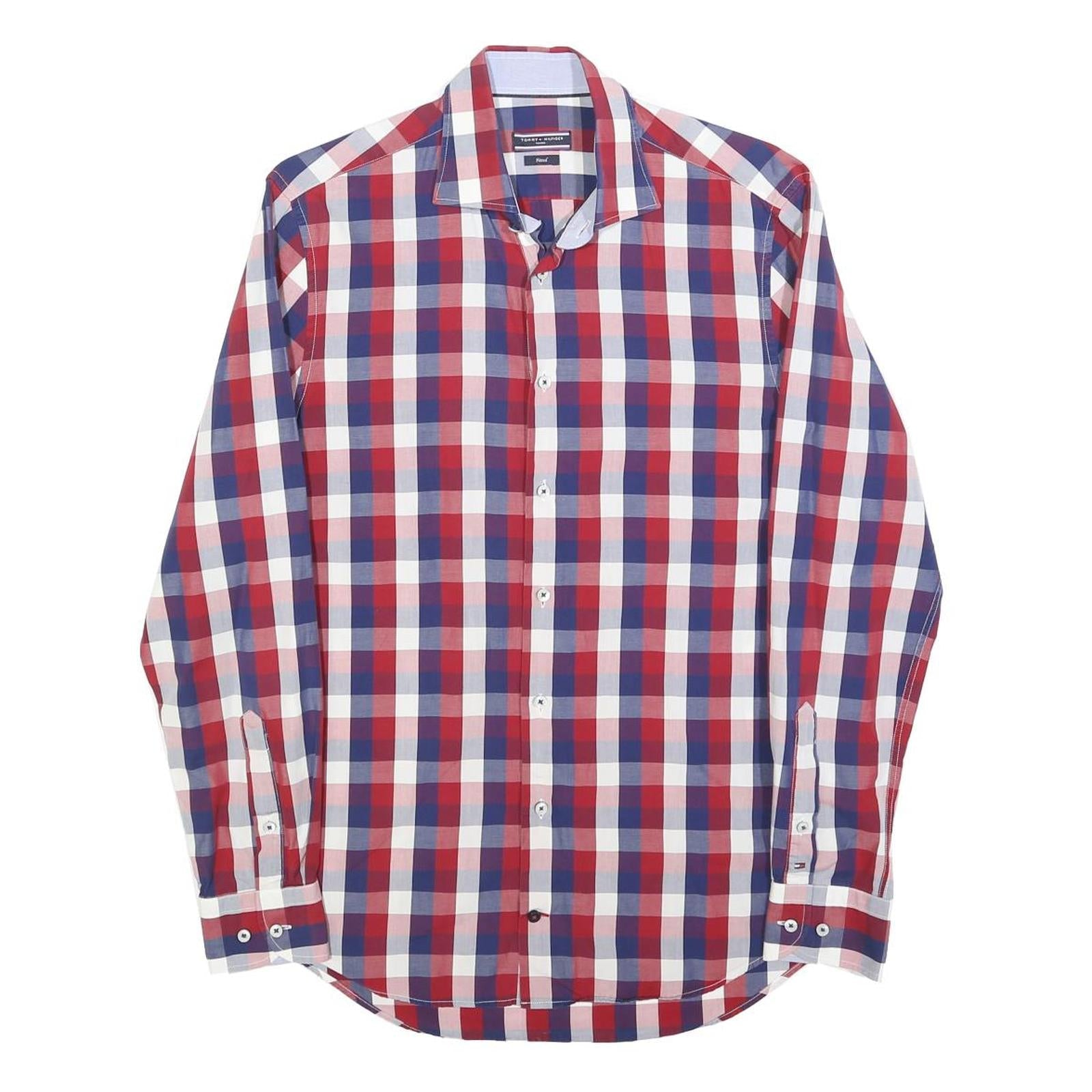 TOMMY HILFIGER Mens Red Blue White Check Shirt S Casual Smart Long Sleeve Cotton Refurbished - N/A refurbished available on Cerqular