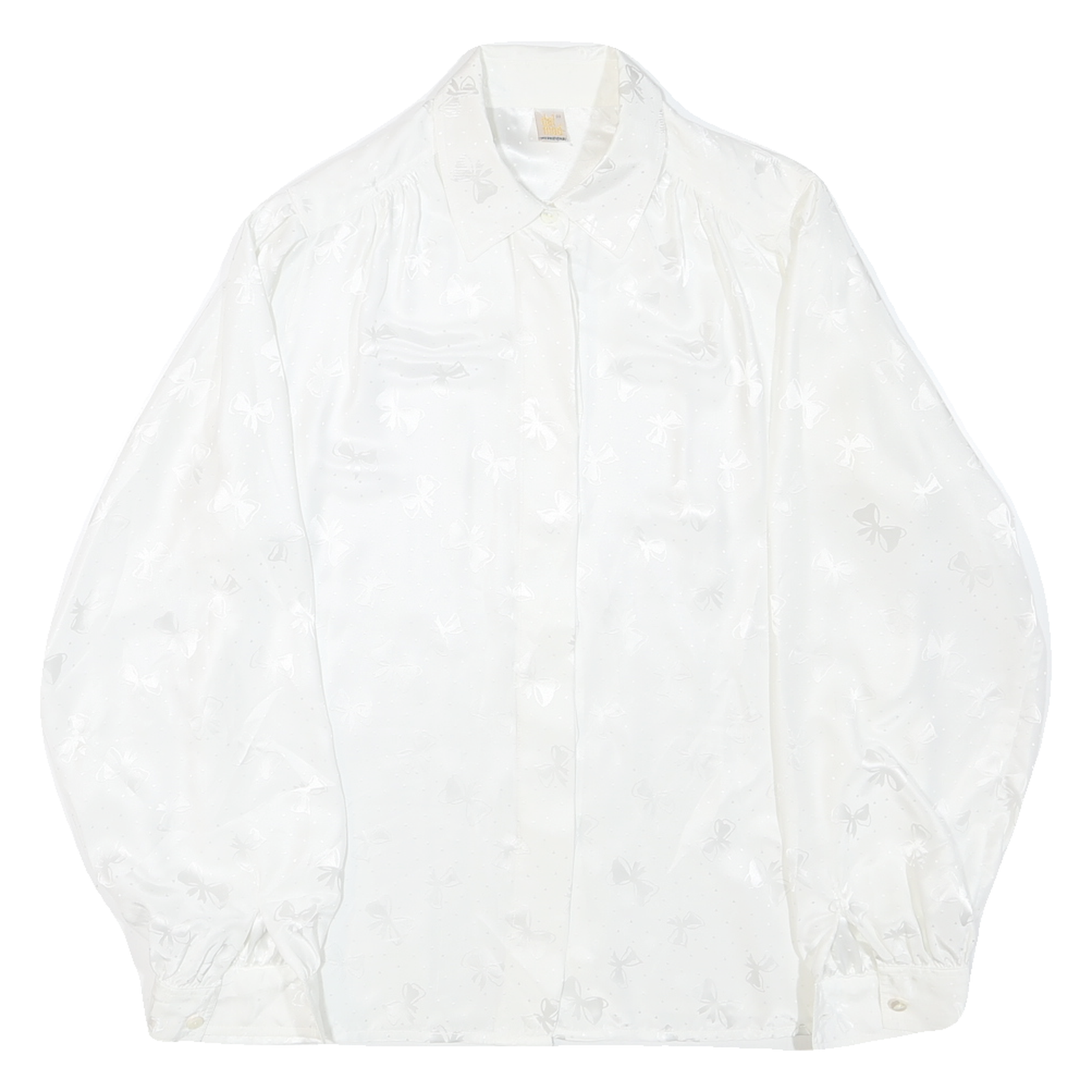 DEL MOD Womens White Printed Blouse Long Sleeve Collared Size L Elegant Top Refurbished - N/A refurbished available on Cerqular