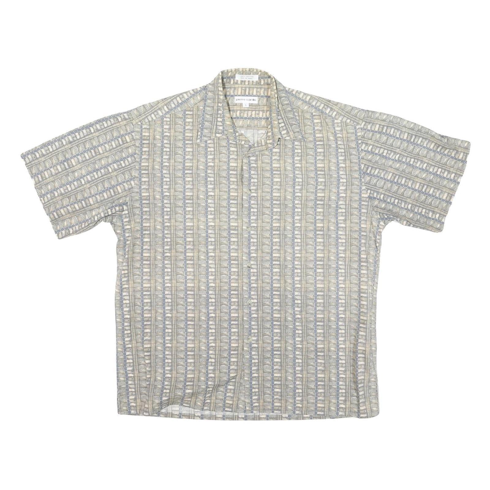 PIERRE CARDIN Mens Beige & Grey Short Sleeve Shirt L Cotton Blend Casual Summer Refurbished - N/A refurbished available on Cerqular