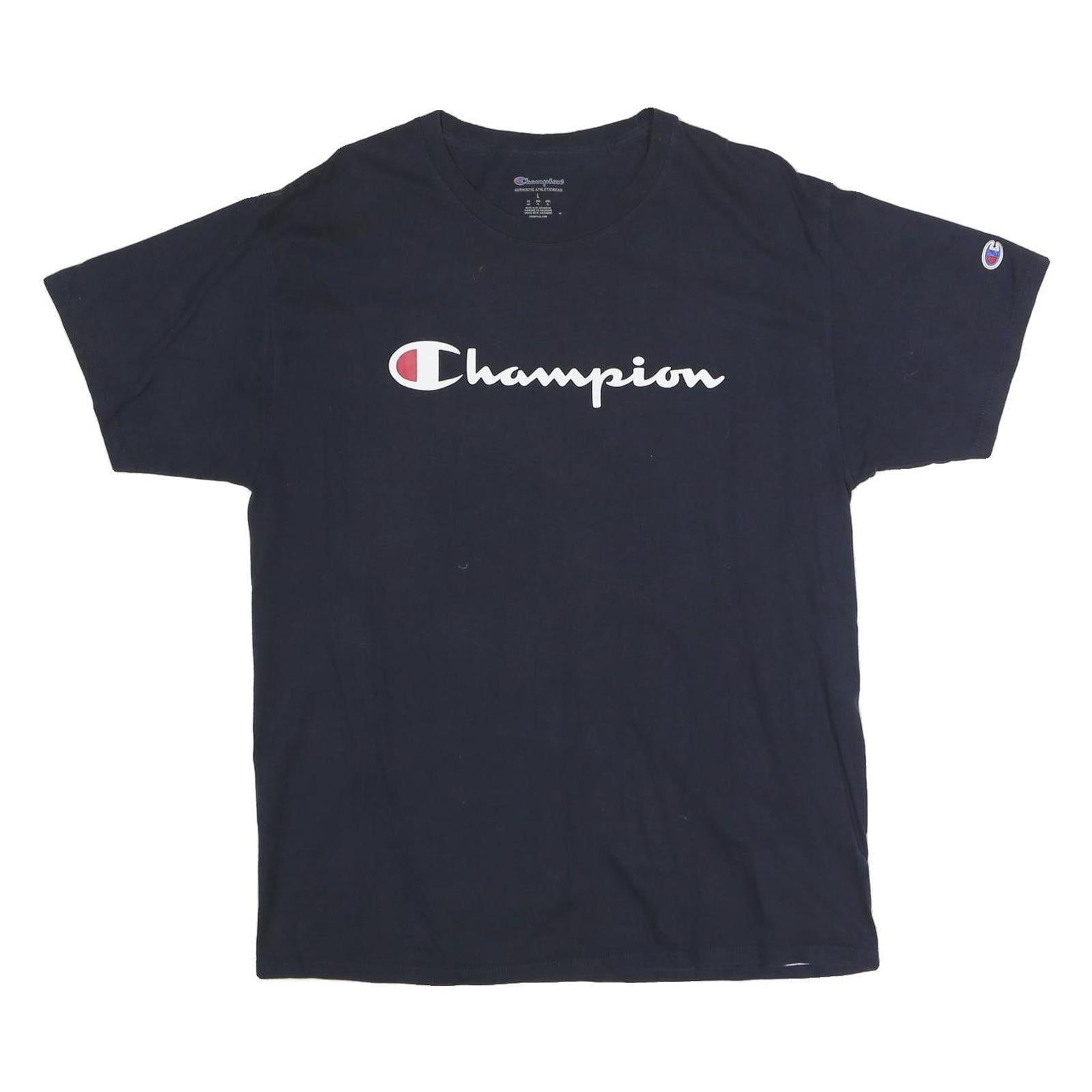 CHAMPION Mens Black Classic Logo T-Shirt L Short Sleeve Crew Neck Cotton Refurbished - N/A refurbished available on Cerqular
