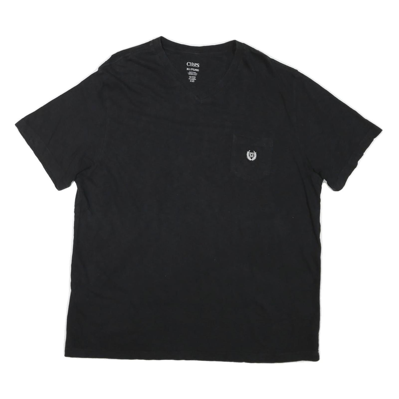CHAPS Mens Black V-Neck T-Shirt XL Cotton Blend Short Sleeve Pocket Logo Refurbished - N/A refurbished available on Cerqular