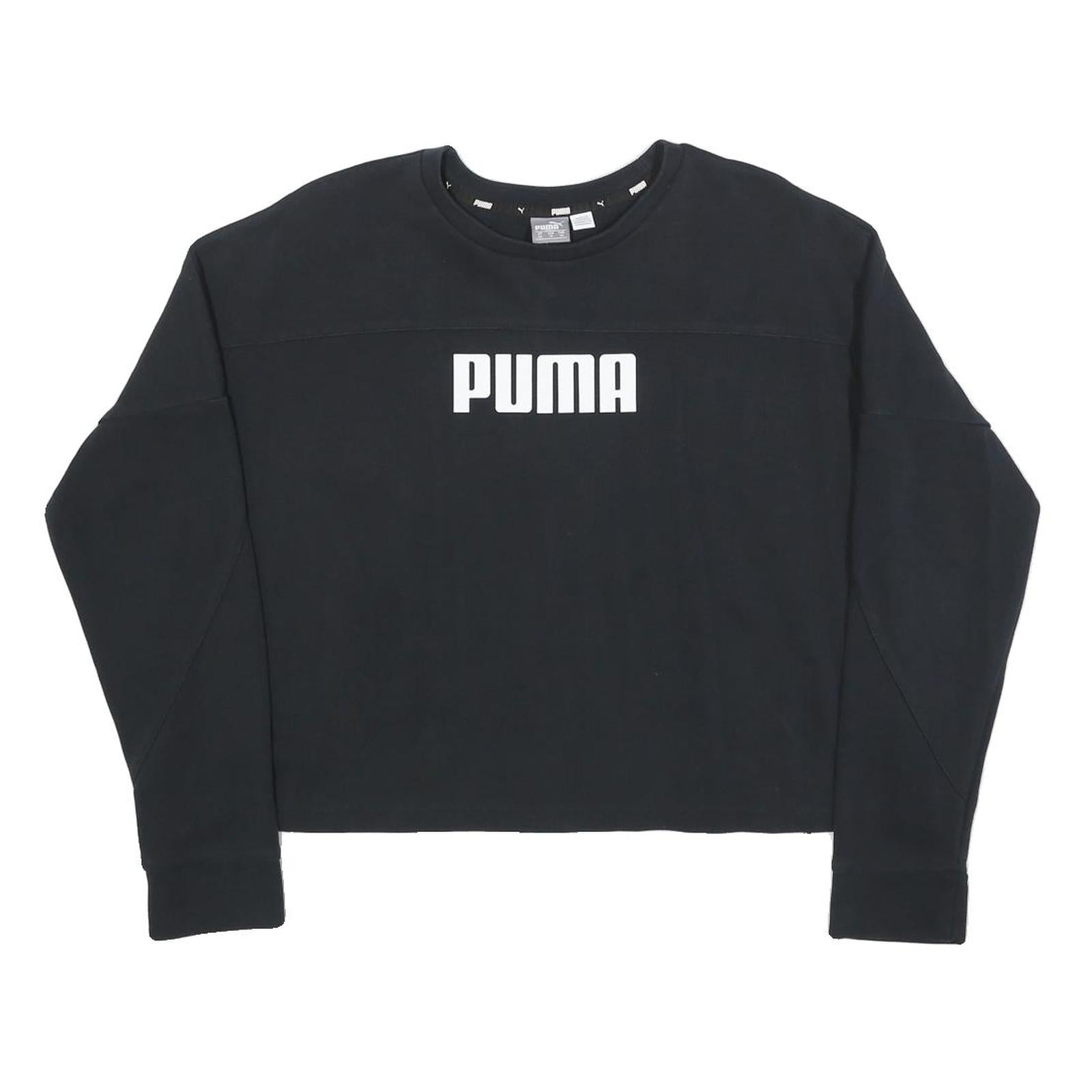 PUMA Womens Black Cotton Blend Crew Neck XS Logo Print Sweatshirt Pullover Refurbished - N/A refurbished available on Cerqular