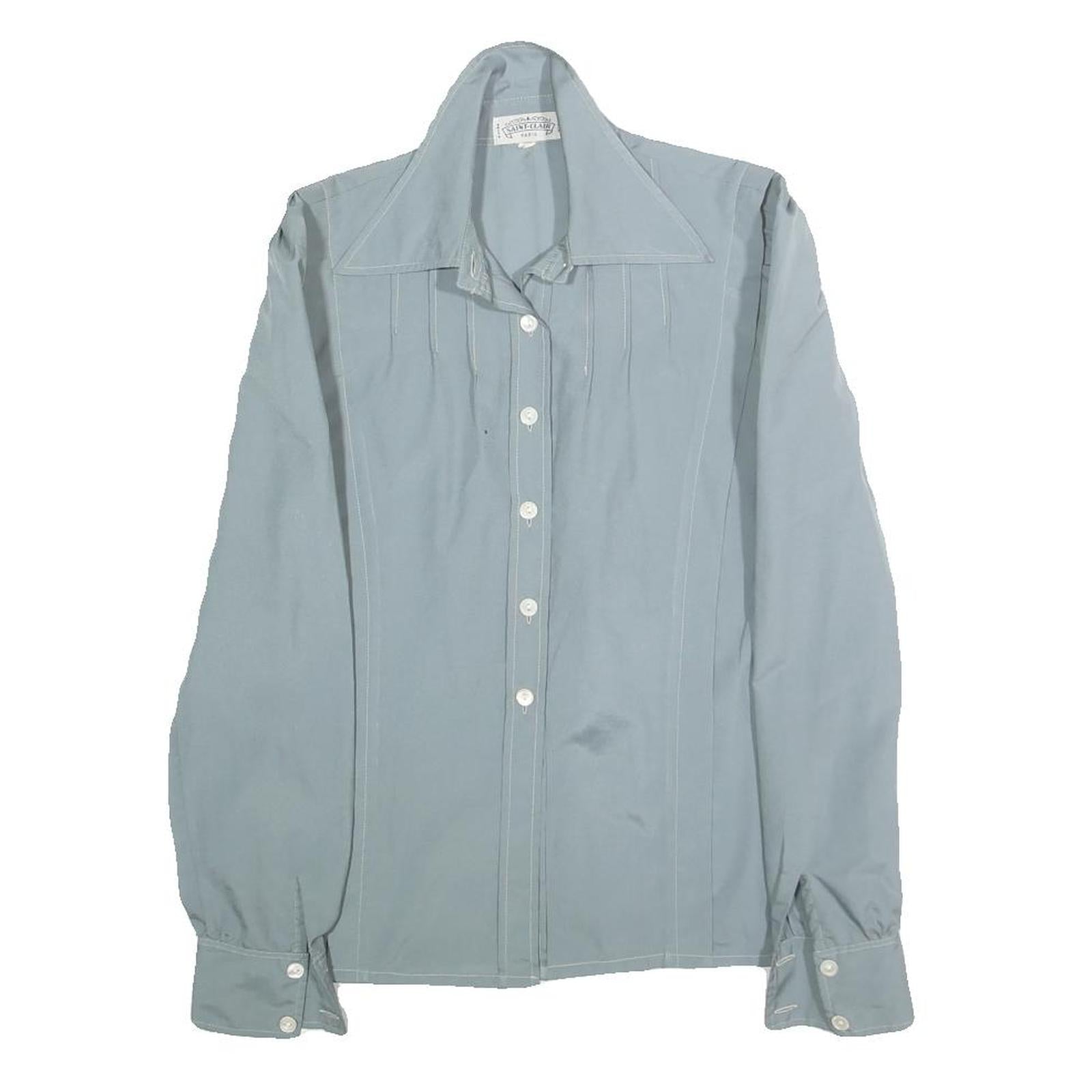 SAINT CLAIRE PARIS Womens Blue Shirt Long Sleeve Point Collar Cotton M Stylish Refurbished - N/A refurbished available on Cerqular