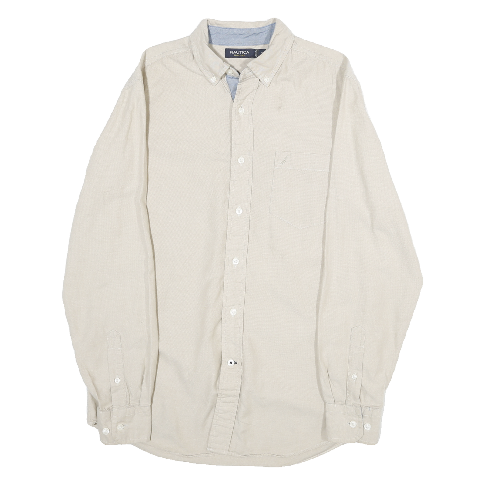 NAUTICA Mens Beige & Blue Shirt S Cotton Classic Button-Down Long Sleeve Casual Refurbished - N/A refurbished available on Cerqular