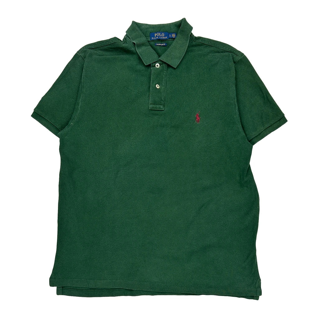 Polo By Ralph Lauren Slim Fit Polo Shirt - Large Green Cotton Refurbished - Thrifted (note: this is a term often used to describe second- refurbished available on Cerqular