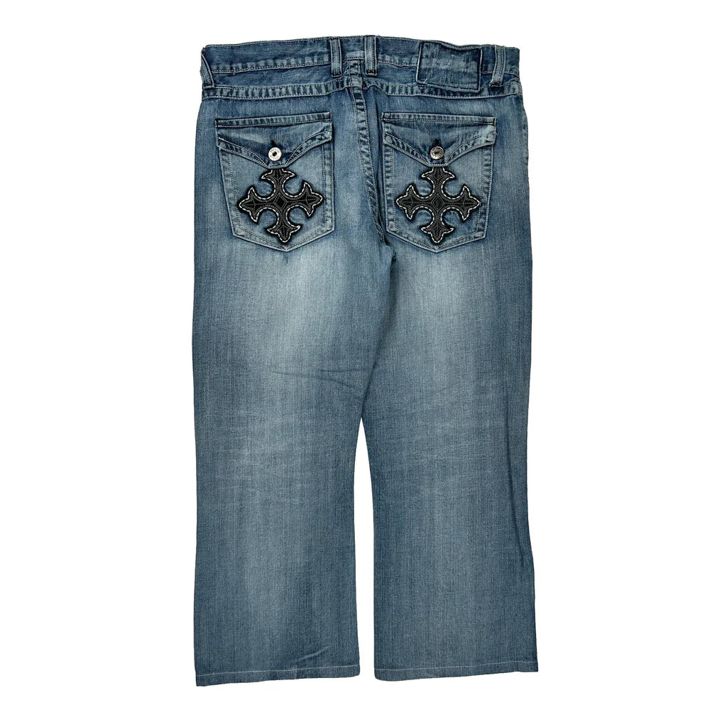 Helix Boot Cut Jeans - 36W 30L Blue Cotton Refurbished - Thrifted (note: this is a term often used to describe second- refurbished available on Cerqular
