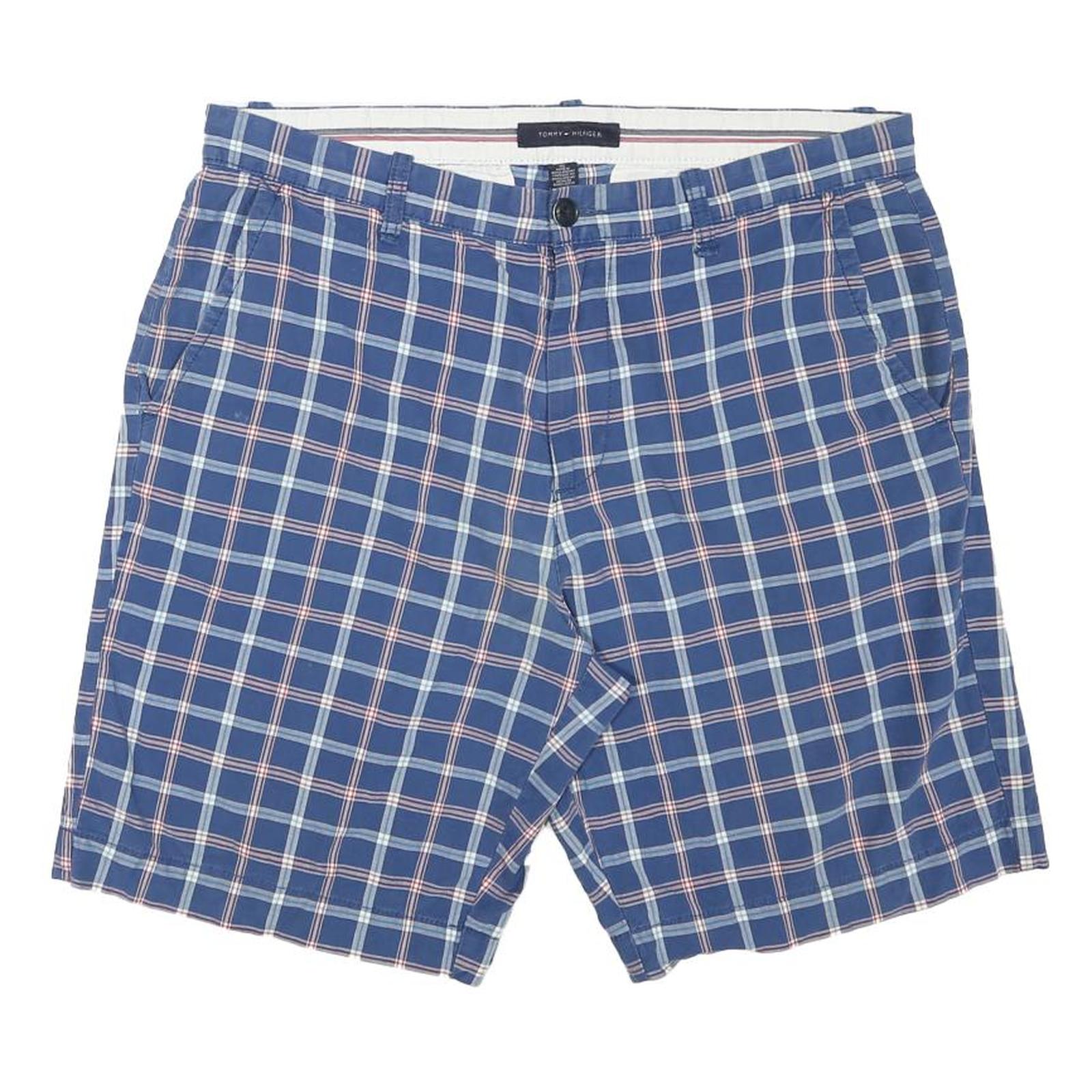 TOMMY HILFIGER Mens Shorts Blue & White Checked XL W35 Casual Cotton Blend Refurbished - N/A refurbished available on Cerqular