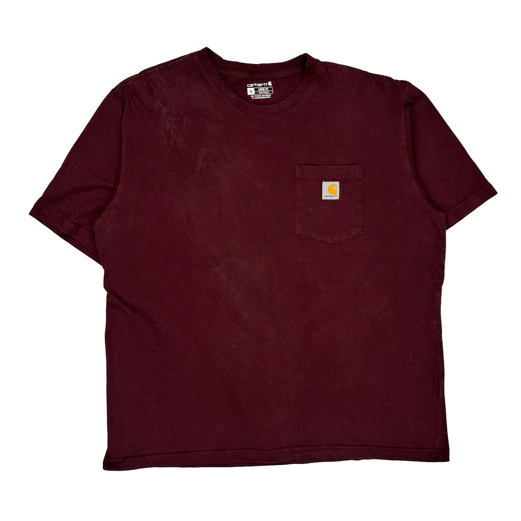 Carhartt T-Shirt - XL Burgundy Cotton Refurbished - Thrifted (note: this is a term often used to describe second- refurbished available on Cerqular
