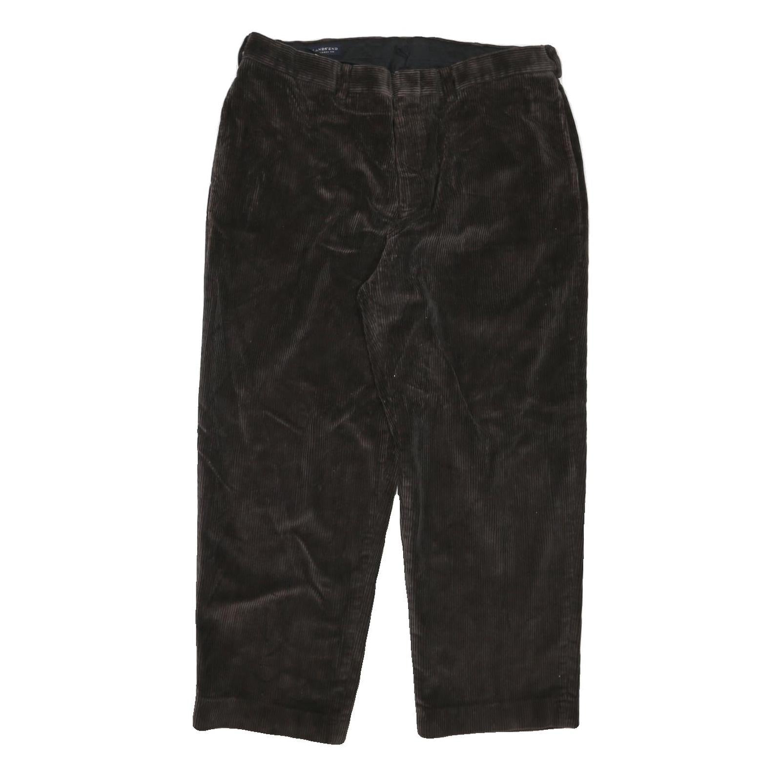 LANDS END Mens Relaxed Brown Corduroy Trousers W37 L27 Casual Cotton Blend Zip Refurbished - N/A refurbished available on Cerqular