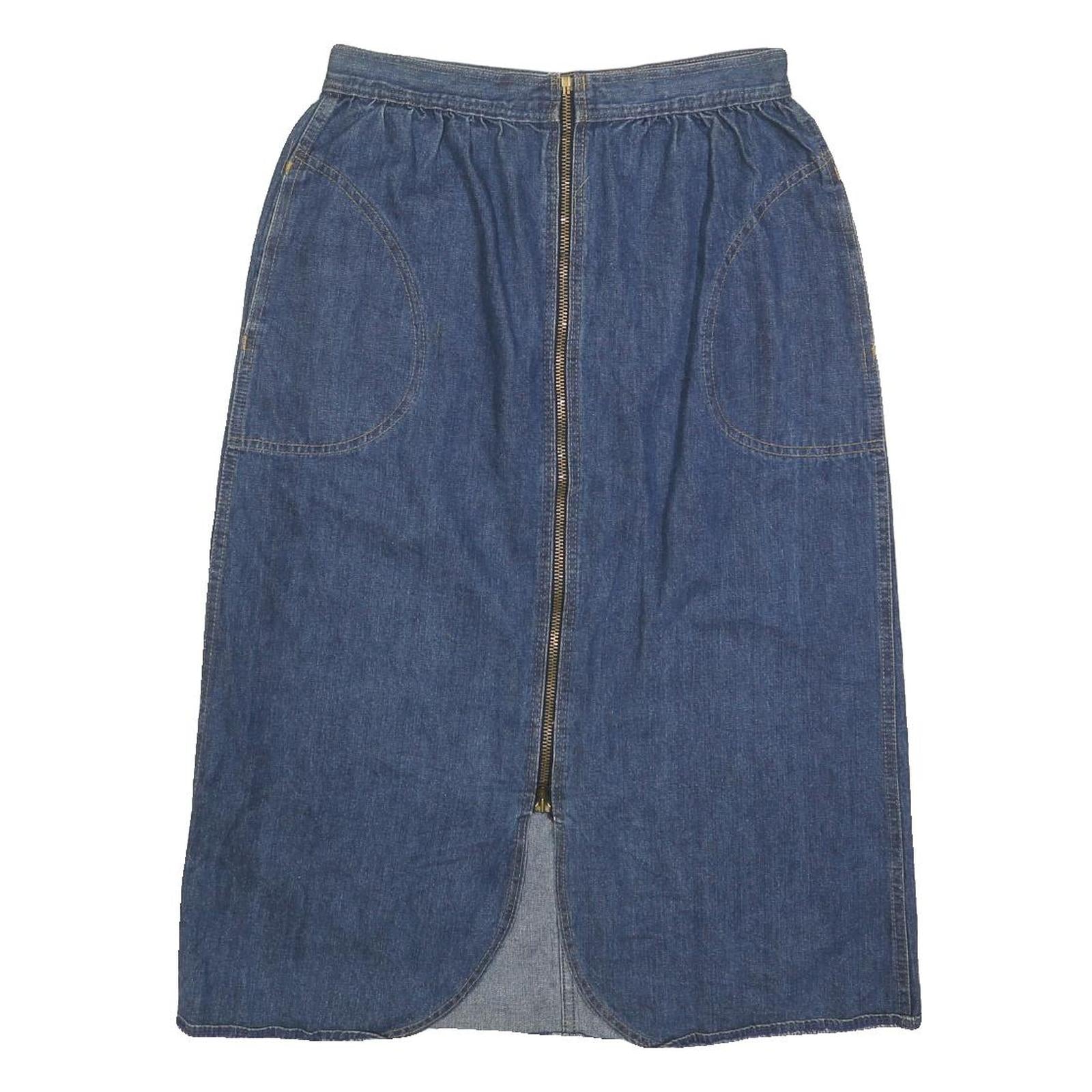 Womens Blue Denim Zip Front Midi Cotton Blend Skirt S Pocket Casual Everyday Refurbished - N/A refurbished available on Cerqular