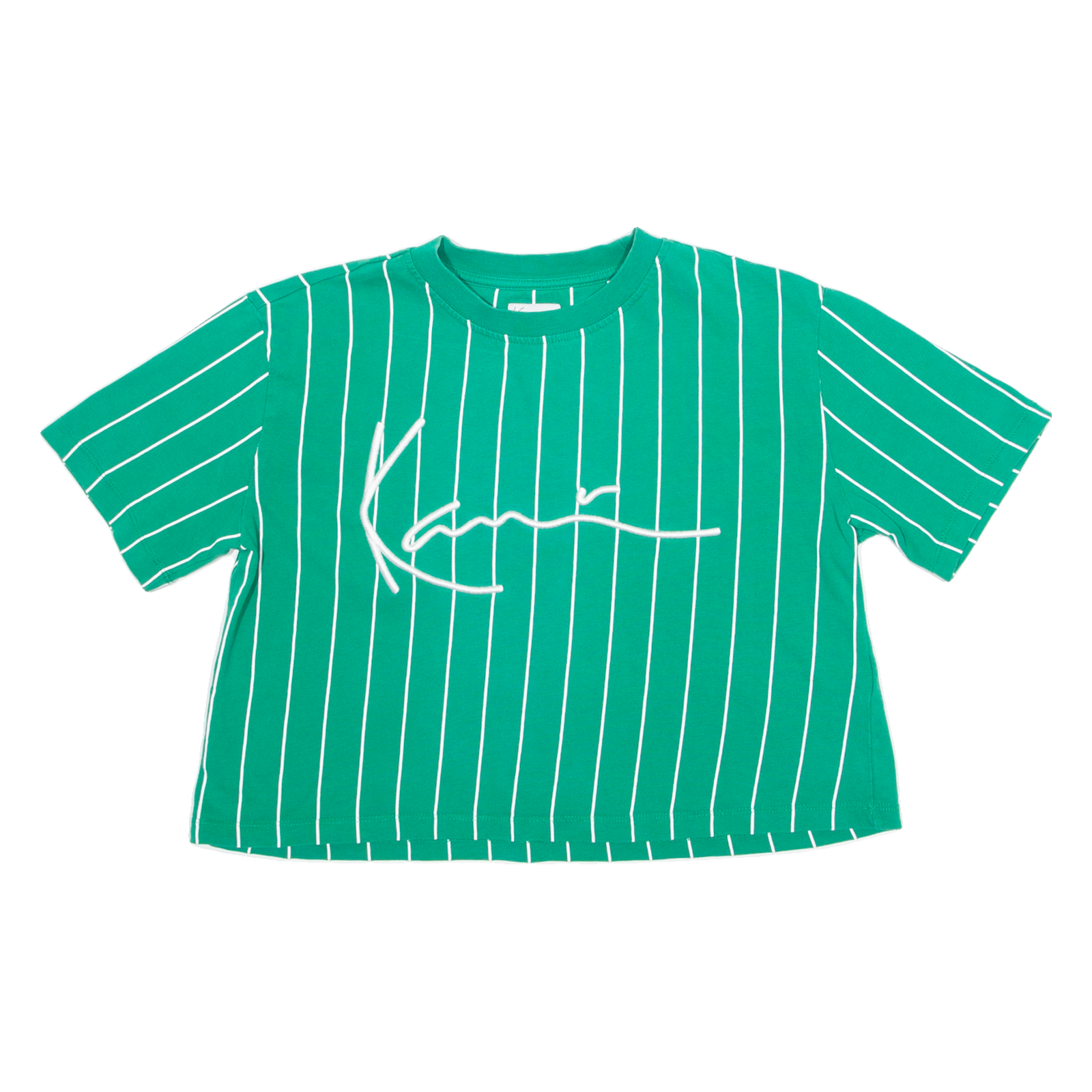 KARL KANI Pinstripe Cropped Womens T-Shirt Green XS Refurbished - N/A refurbished available on Cerqular
