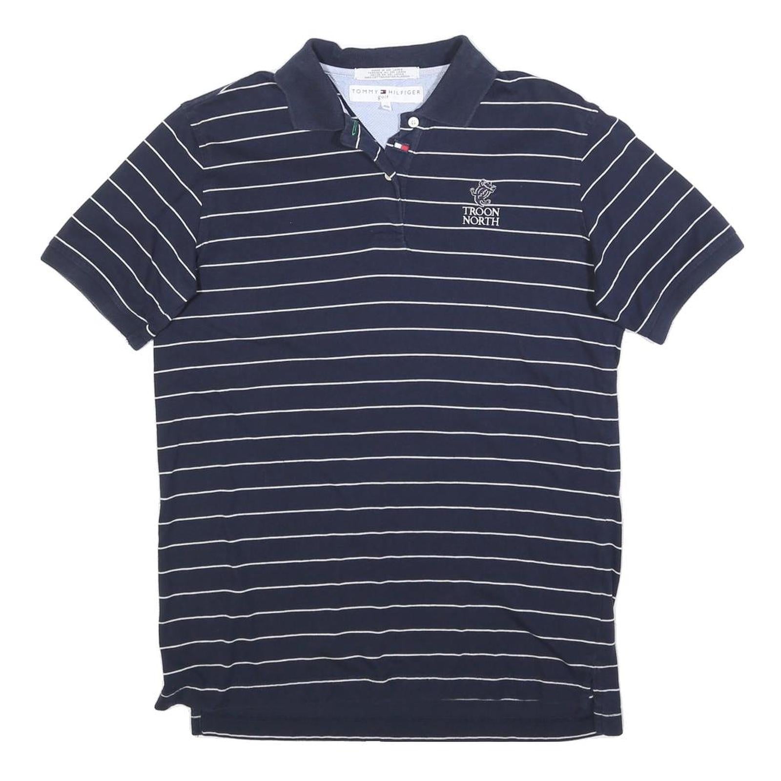 TOMMY HILFIGER Womens Navy & White Striped Short Sleeve Polo Shirt S Refurbished - N/A refurbished available on Cerqular
