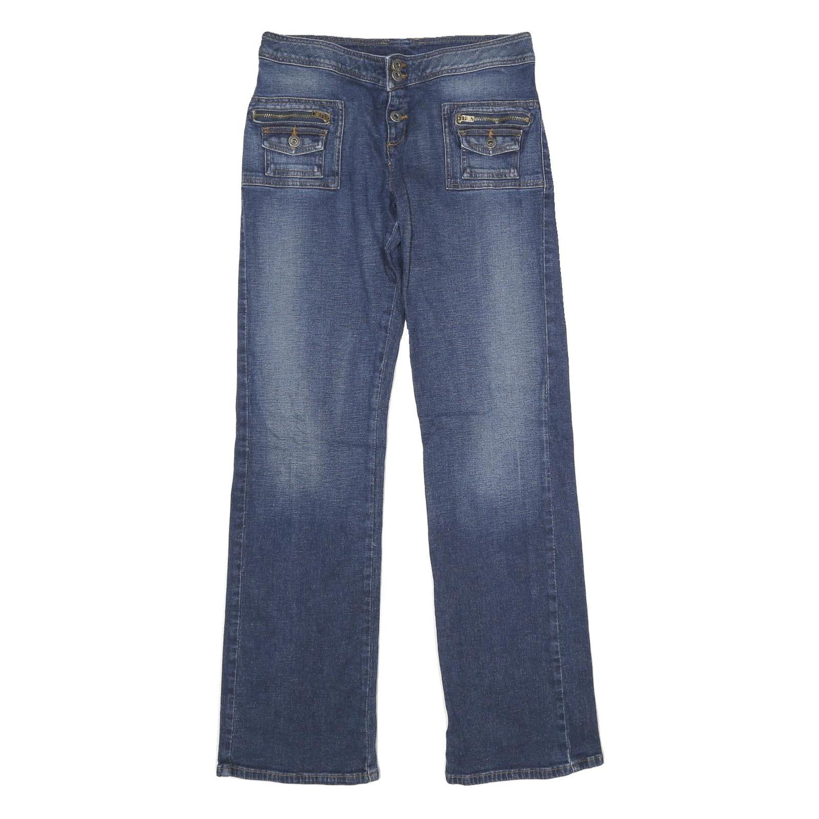 GUESS Womens Blue Regular Fit Straight Denim Medium Wash Jeans W32 L34 Button Refurbished - N/A refurbished available on Cerqular