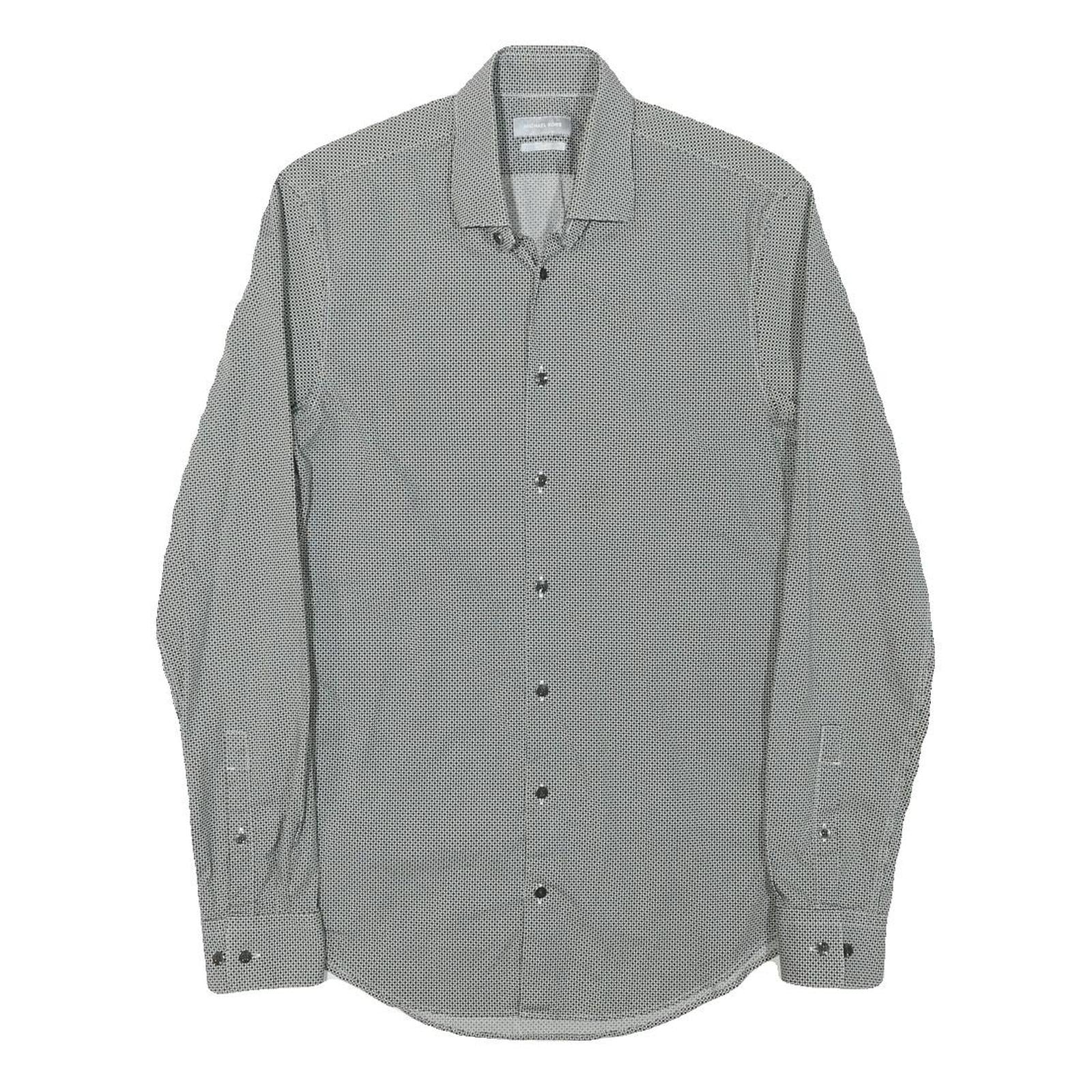 MICHAEL KORS Mens Grey & Black Cotton Blend Shirt XS Slim Fit Long Sleeve Button Refurbished - N/A refurbished available on Cerqular