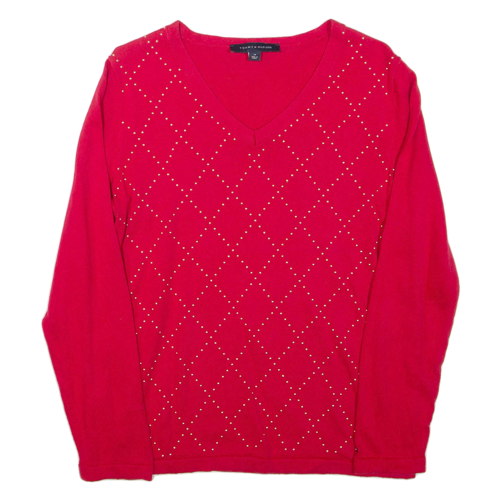 TOMMY HILFIGER Womens Jumper Red V-Neck Tight Knit M Refurbished - N/A refurbished available on Cerqular