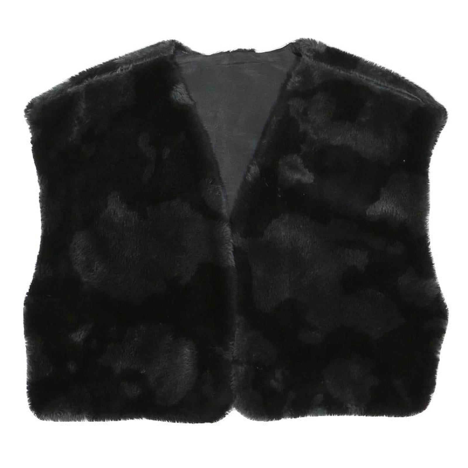 Womens Black Faux Fur Sleeveless Jacket S Polyester Blend Plush Warm Layer Refurbished - N/A refurbished available on Cerqular
