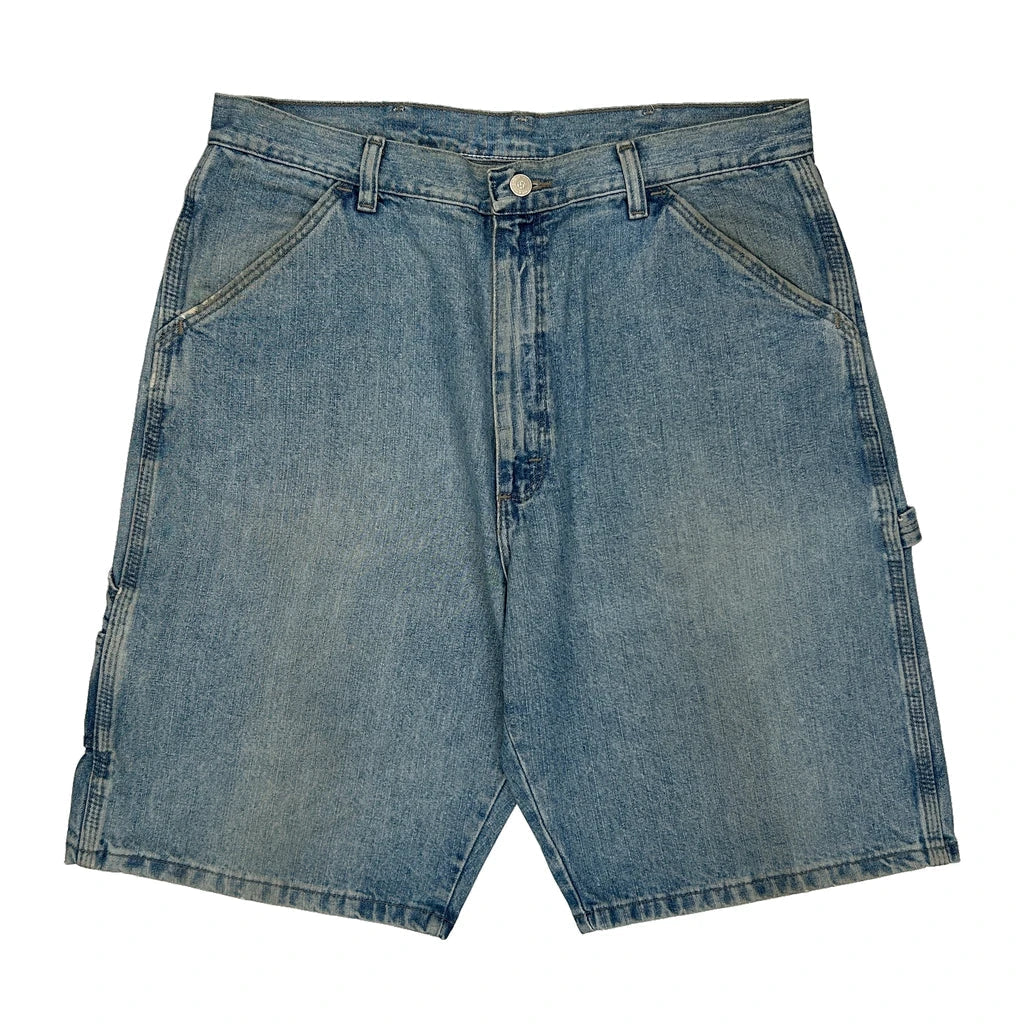 Wrangler Double Knee Denim Shorts - 34W 10L Light Wash Denim Refurbished - Thrifted (note: this is a term often used to describe second- refurbished available on Cerqular