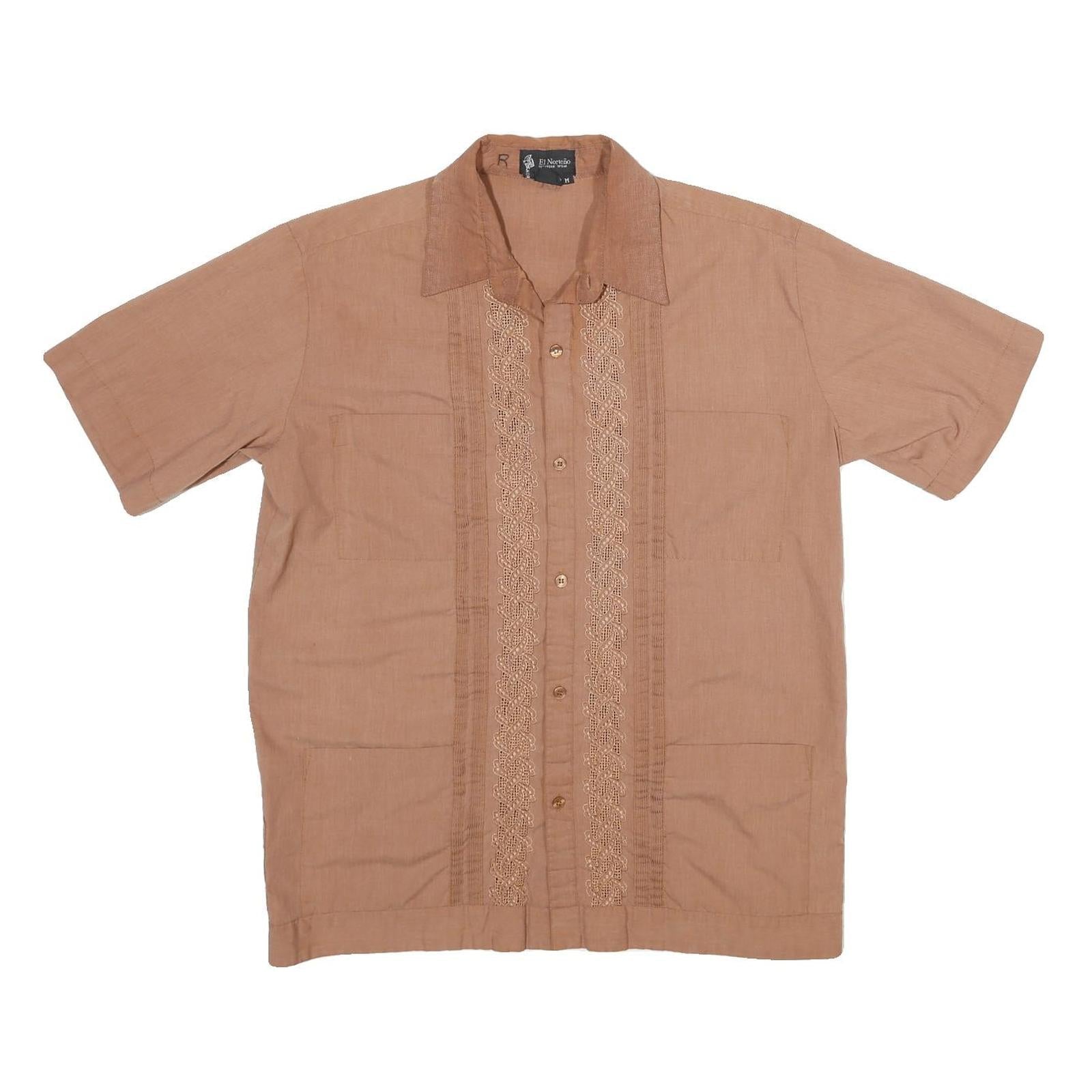EL NORTENO Mens Brown Short Sleeve Shirt M Embroidered Front Casual Refurbished - N/A refurbished available on Cerqular