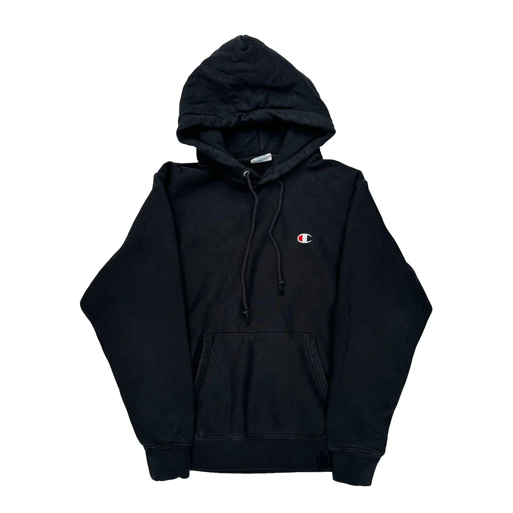 Reverse Weave Champion Hoodie - Medium Black Cotton Refurbished - Thrifted (note: this is a term often used to describe second- refurbished available on Cerqular