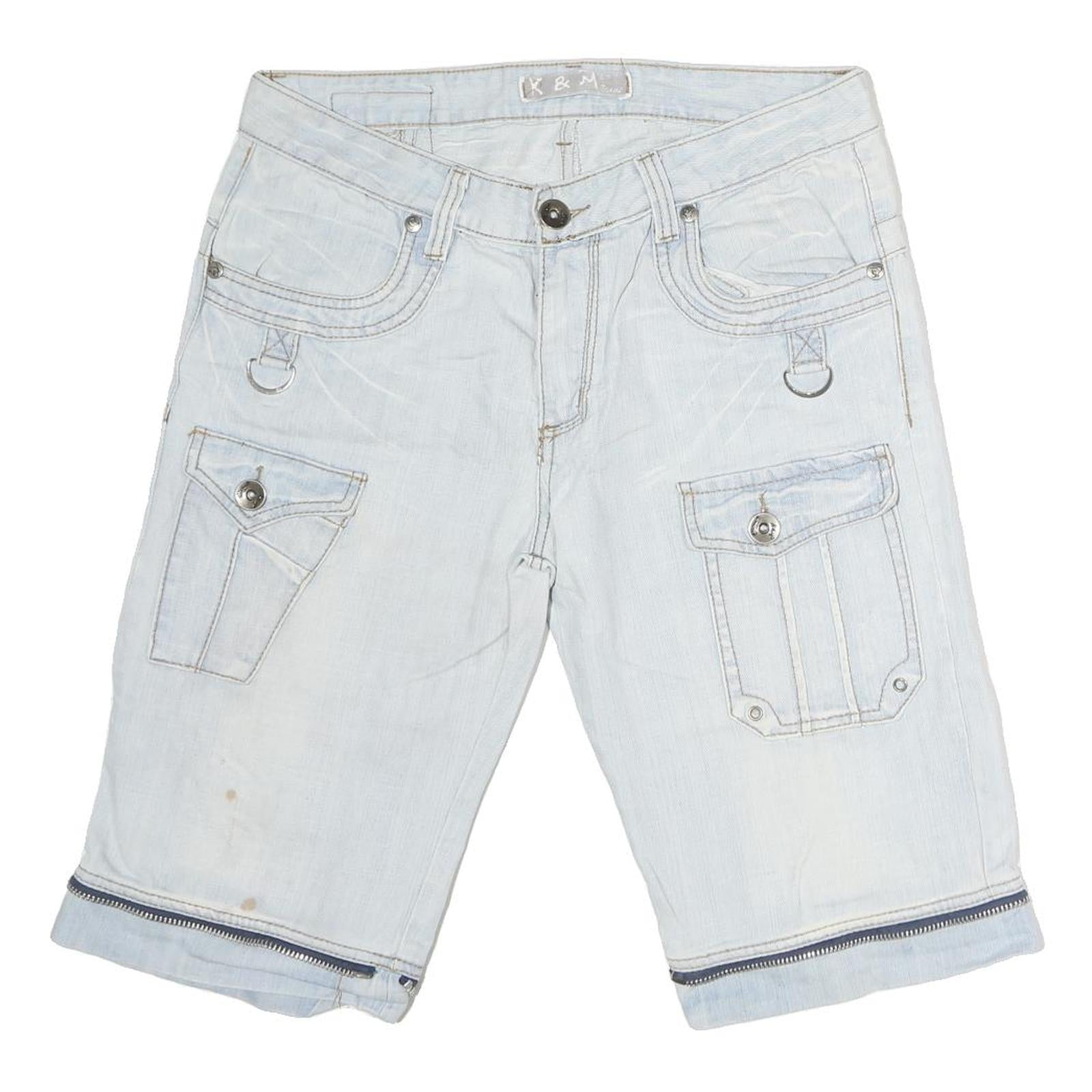 K&M Mens Light Blue Denim Cargo Shorts L W36 Zip Hem Pockets Refurbished - N/A refurbished available on Cerqular