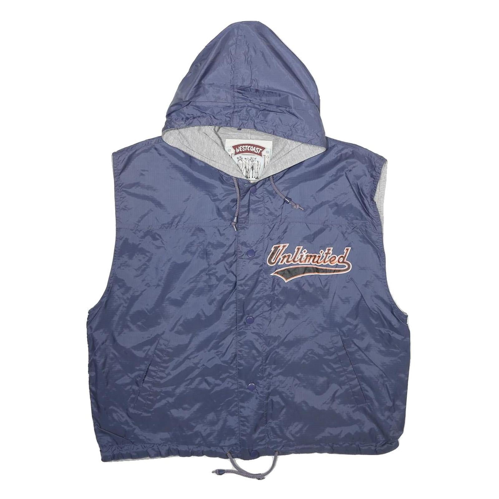 WEST COAST Mens Blue Hooded Button Nylon Jacket L Casual Streetwear Sport Refurbished - N/A refurbished available on Cerqular