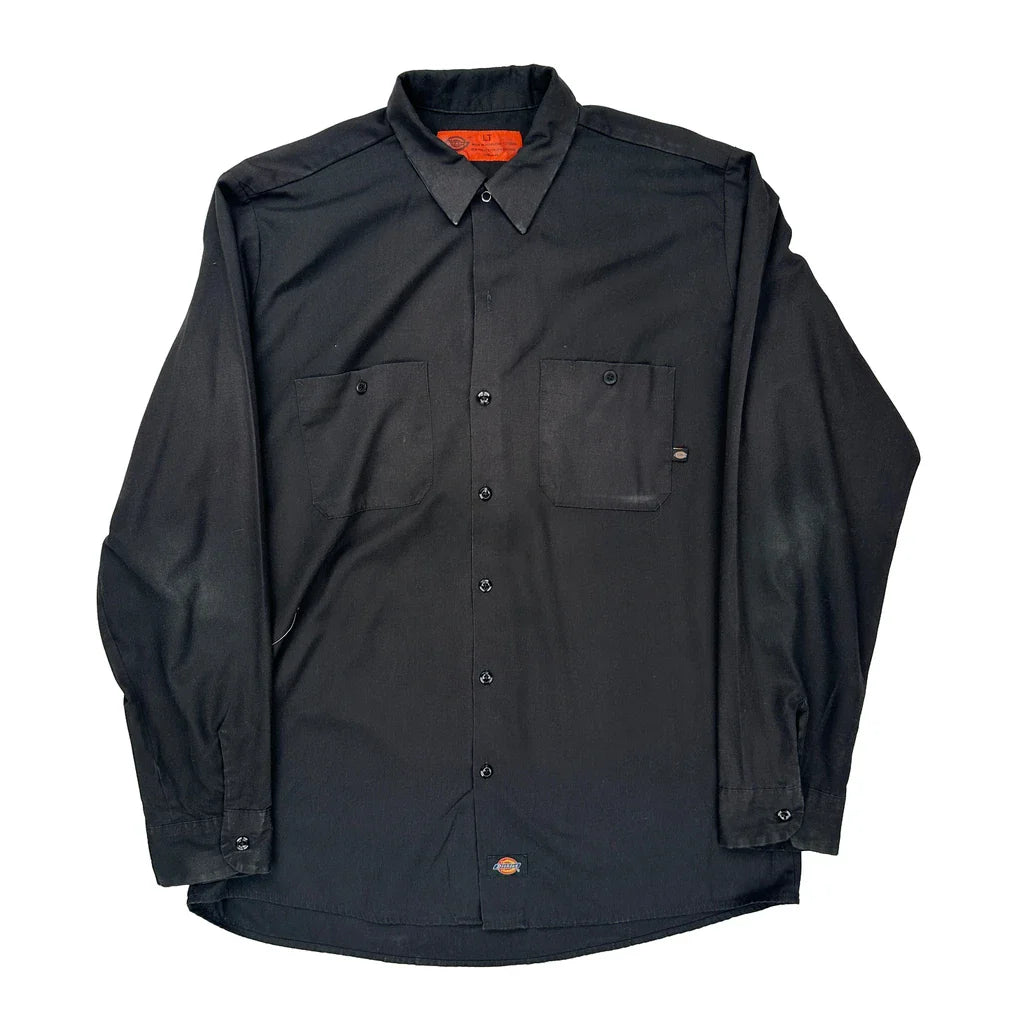 Dickies Tall Shirt - Large Black Polyester Blend Refurbished - Thrifted (note: this is a term often used to describe second- refurbished available on Cerqular