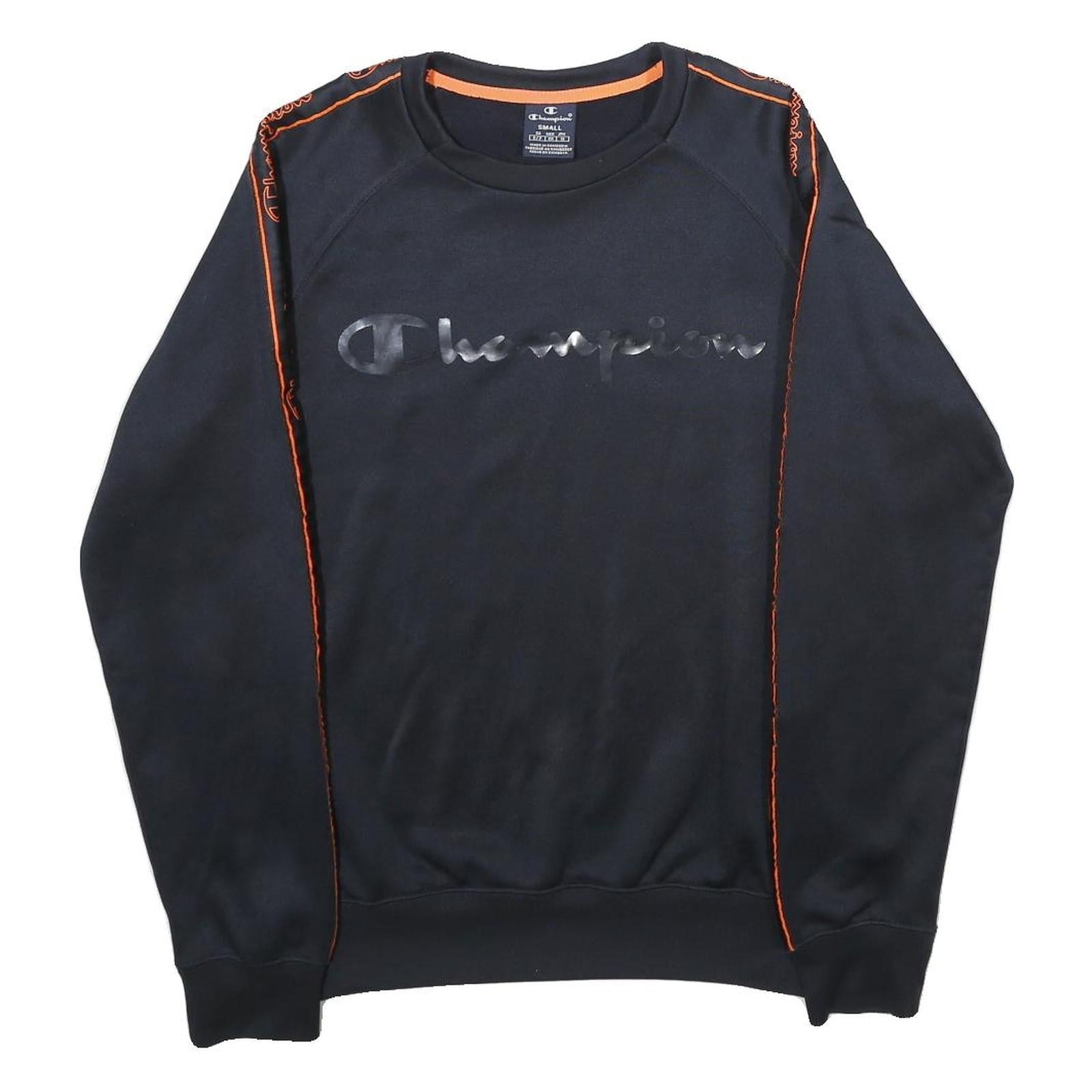 CHAMPION Mens Black & Orange Logo Crew Neck S Sweatshirt Polyester Blend Casual Refurbished - N/A refurbished available on Cerqular