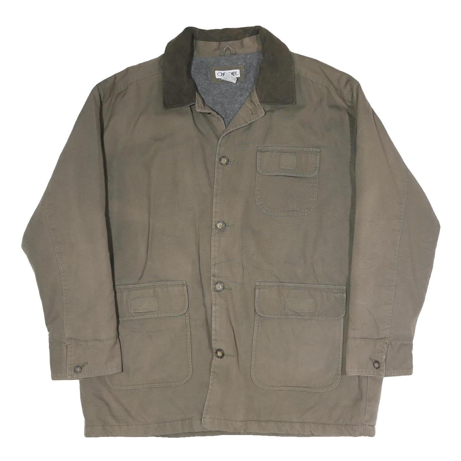 CHEROKEE Mens Green Cotton Jacket L Button Plain Casual Classic Three Pocket Refurbished - N/A refurbished available on Cerqular
